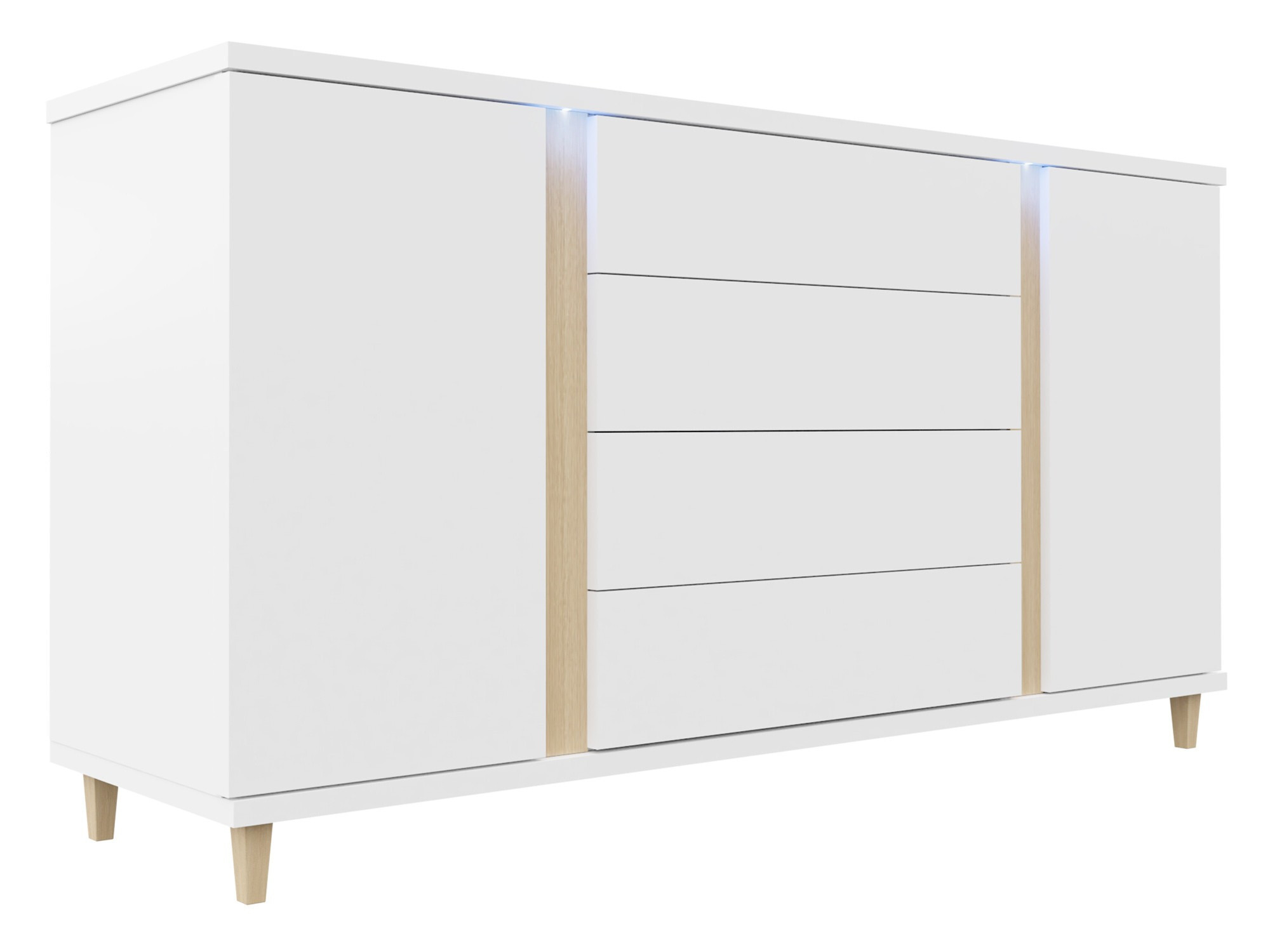 Commode Florem (Blanc + Blanc brillant + Clair bois)
