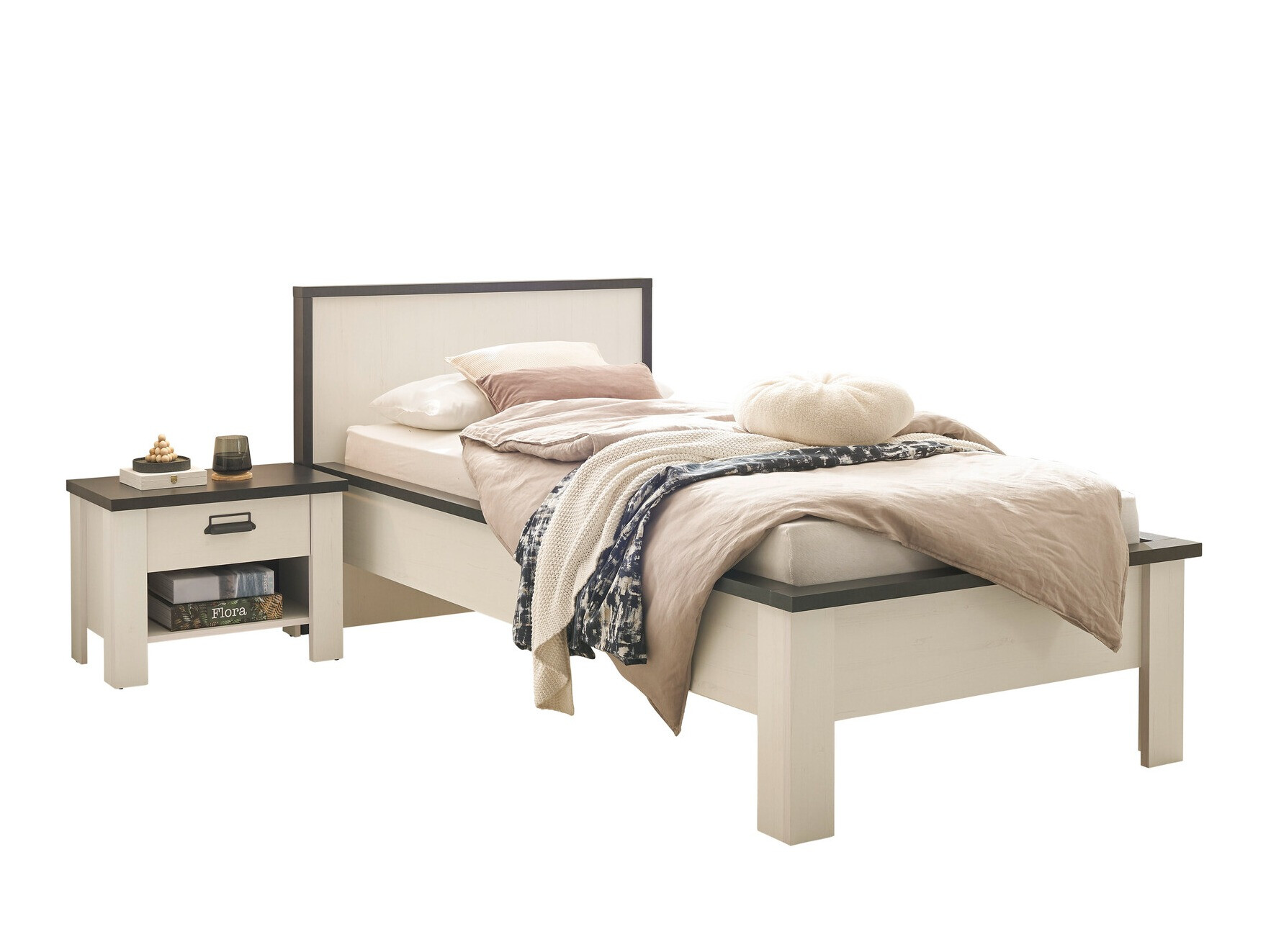 Ensemble de chambre Cirtale 128 (Pin blanchi + Anthracite)