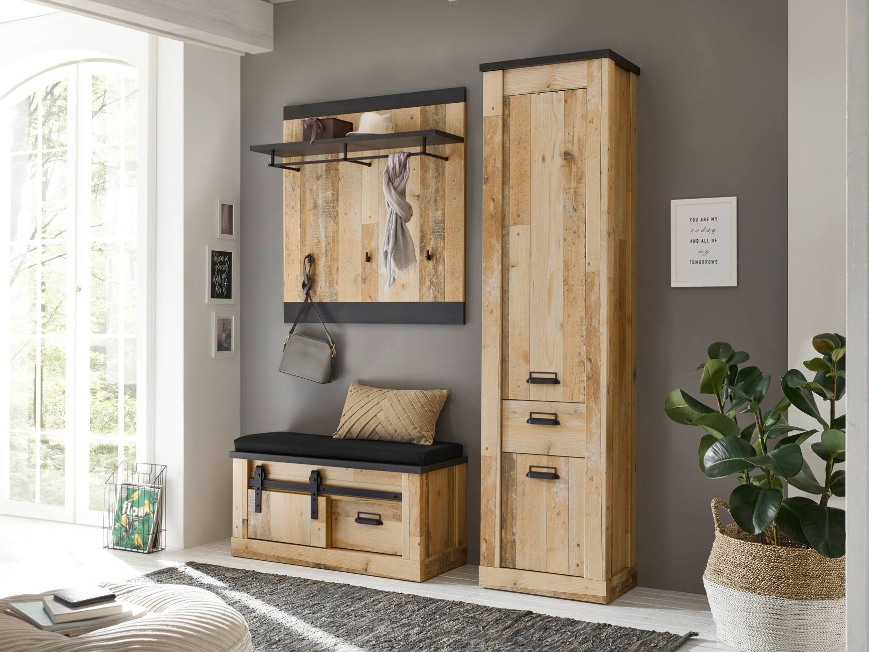 Meuble d'entrée Cirtale 130 (Arbre âgé + Anthracite)