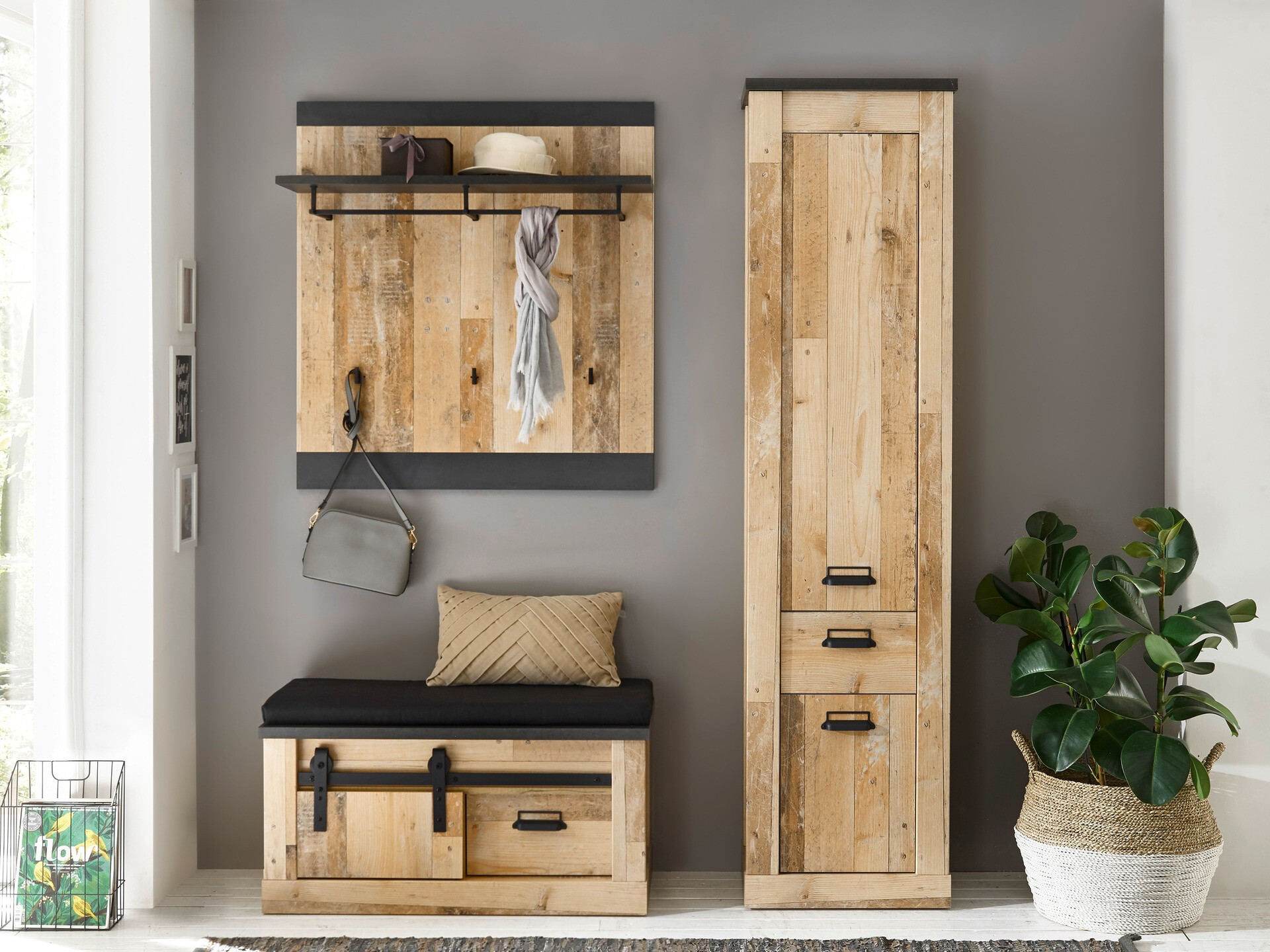 Meuble d'entrée Cirtale 130 (Arbre âgé + Anthracite)