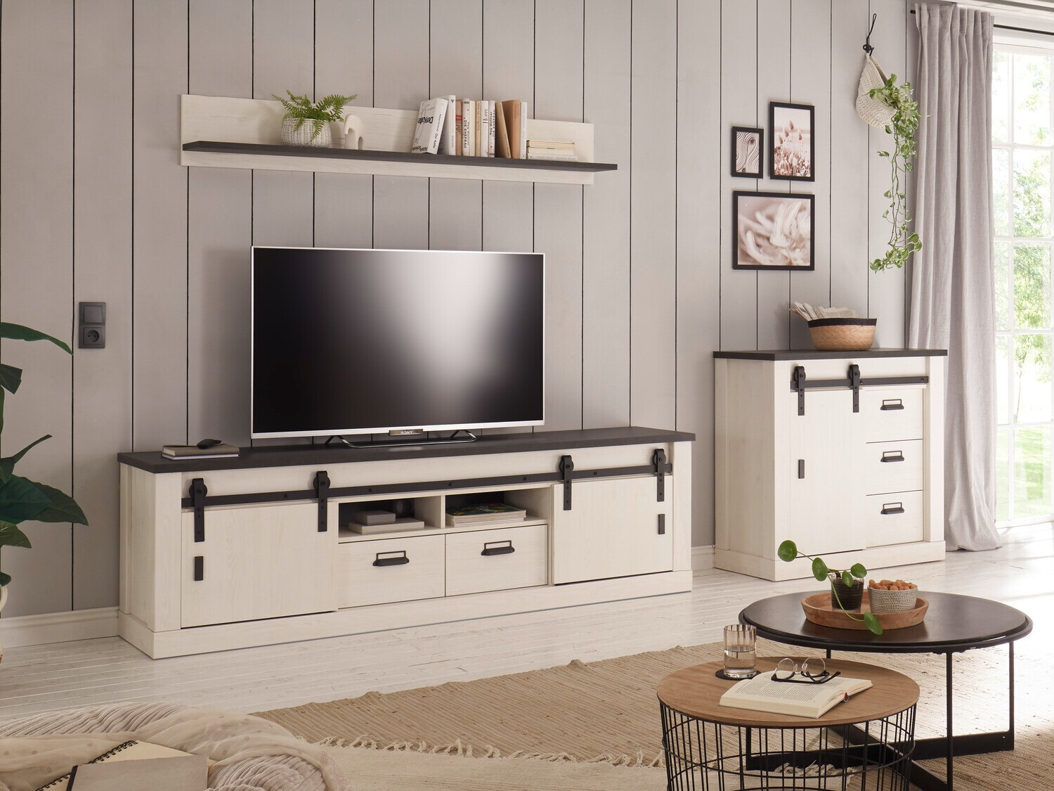 Ensemble de salon Cirtale 132 (Pin blanchi + Anthracite)