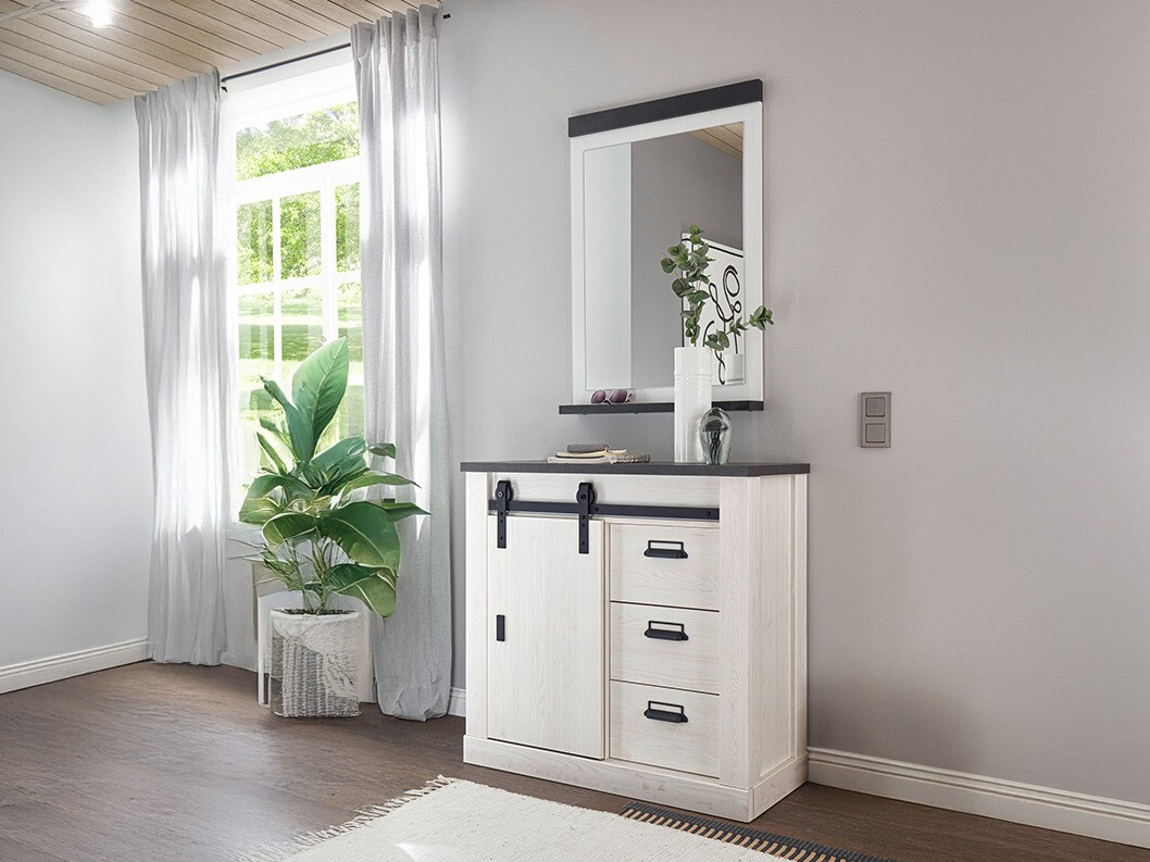 Meuble d'entrée Cirtale 129 (Pin blanchi + Antrahite)