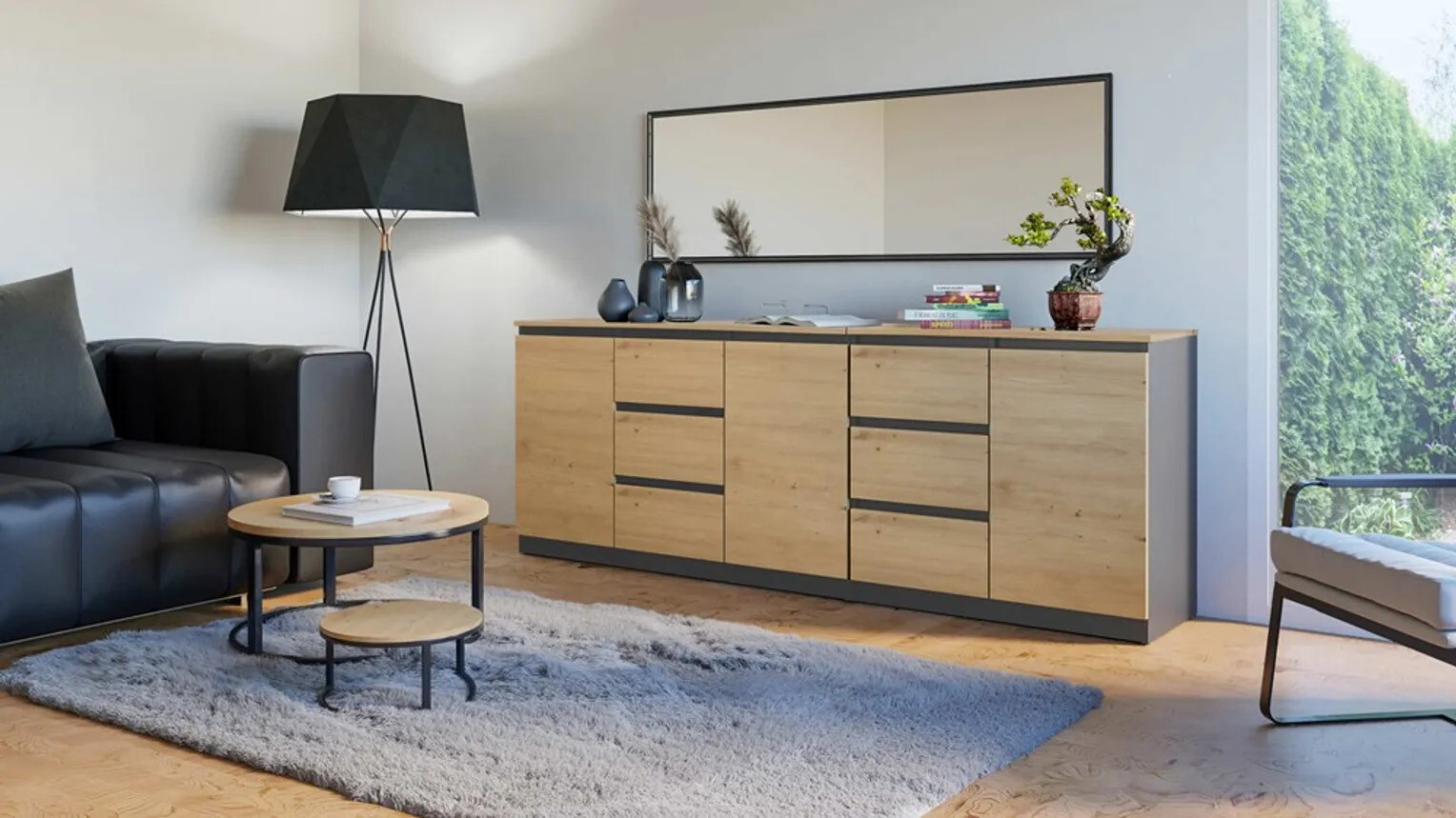 Commode Elbvelu 109 (Anthracite + Chêne Artisan)