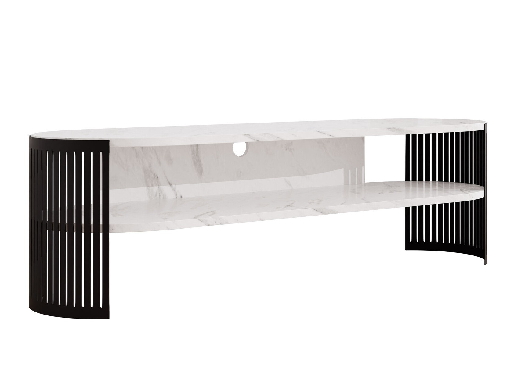 Meuble TV Civer (Noir + Marbre blanc)