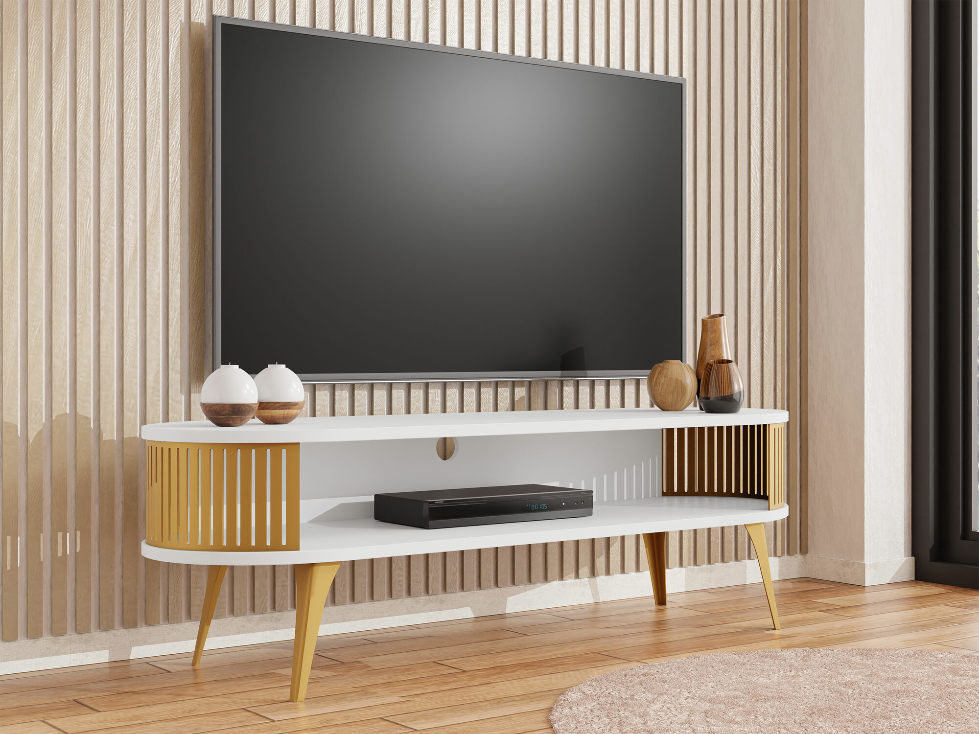 Meuble TV Vitum I (Doré + Blanc)