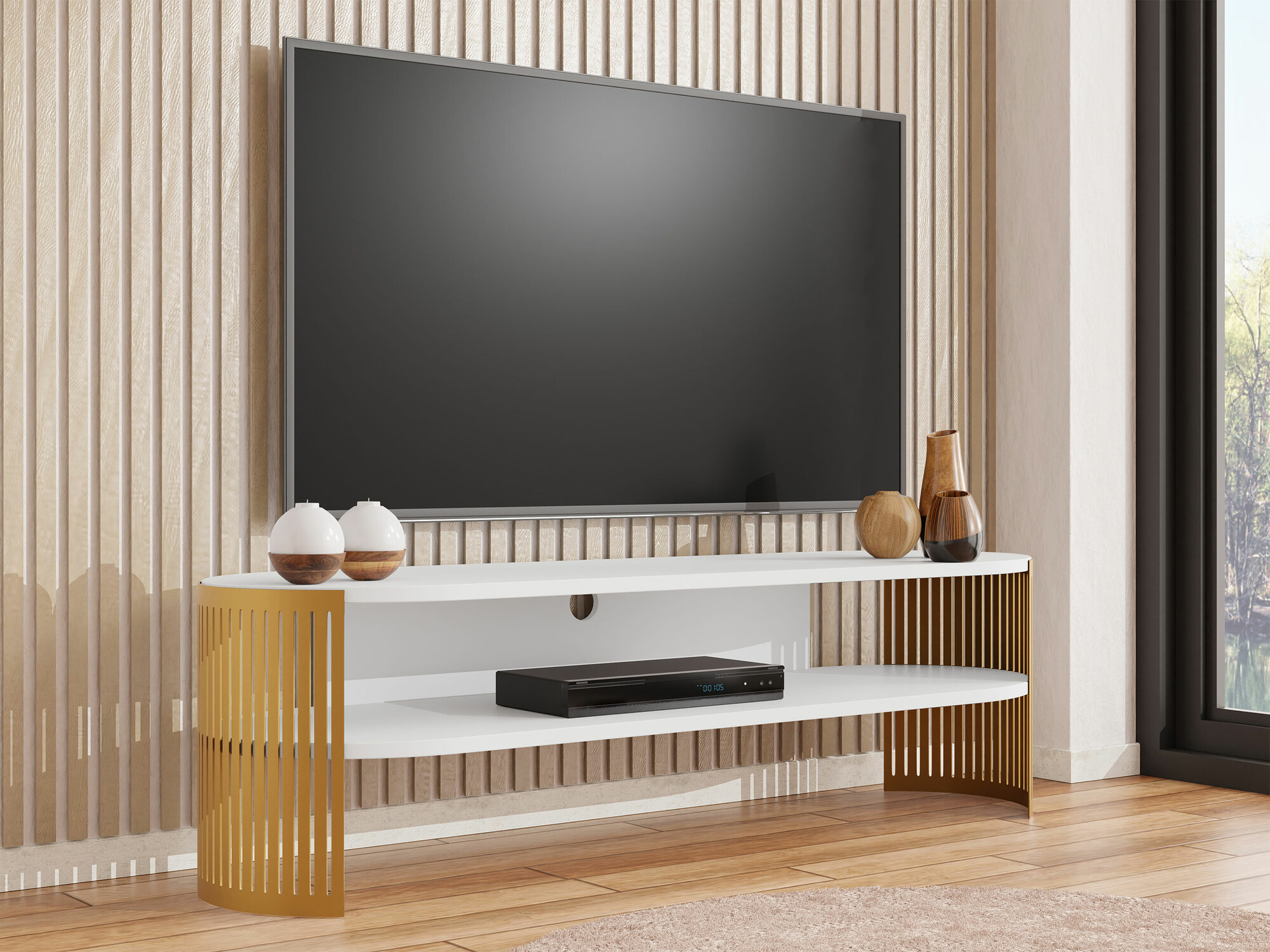 Meuble TV Civer I (Doré + Blanc)