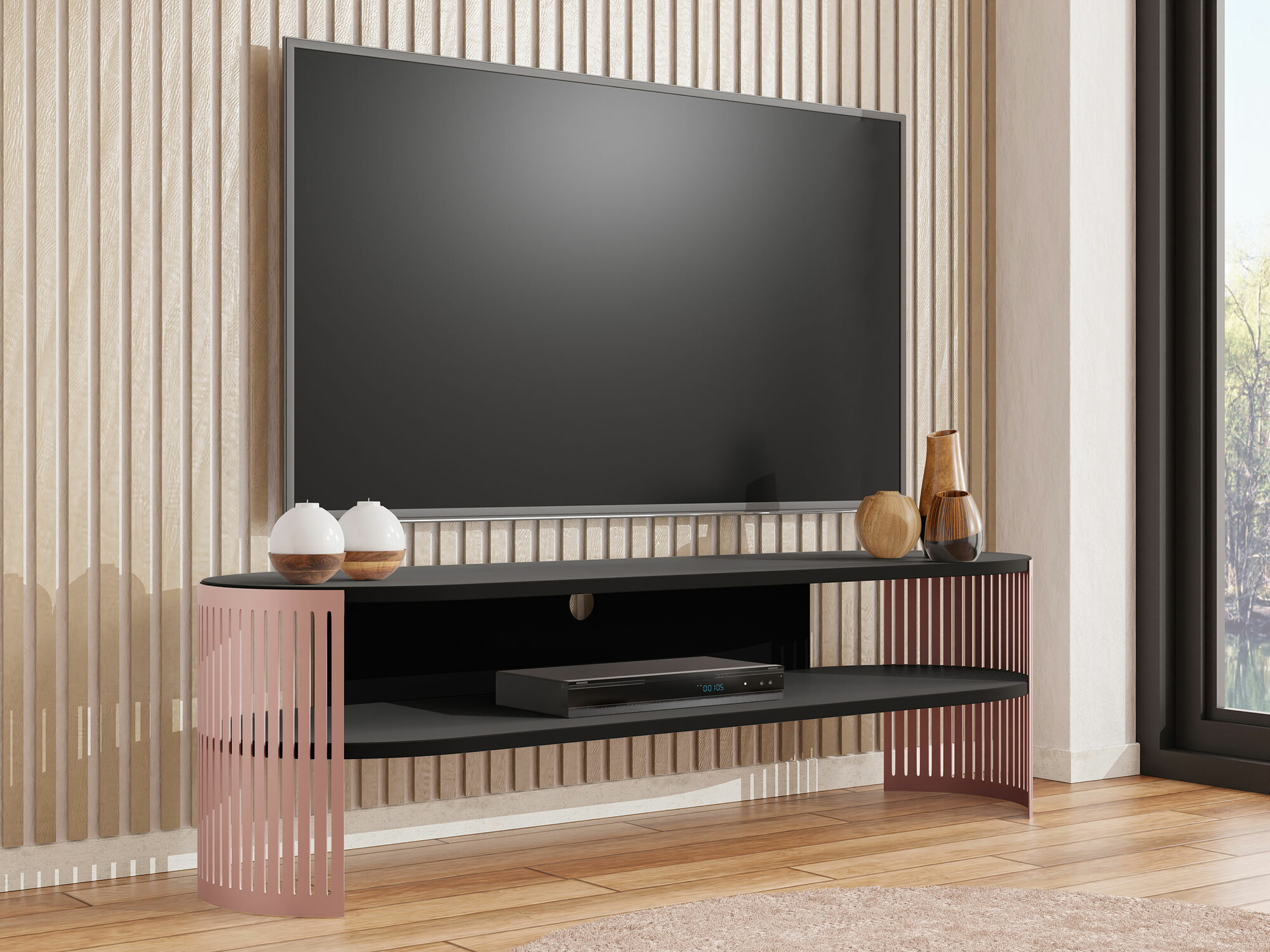 Meuble TV Civer II (Rose + Noir)