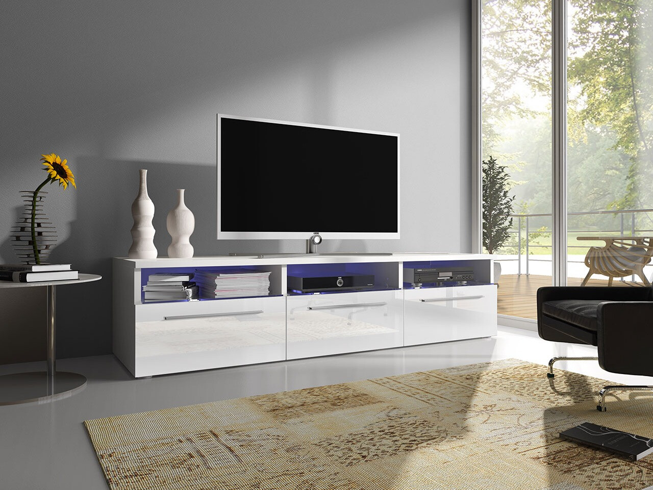 Meuble TV Uva I (Blanc + Blanc brillant)