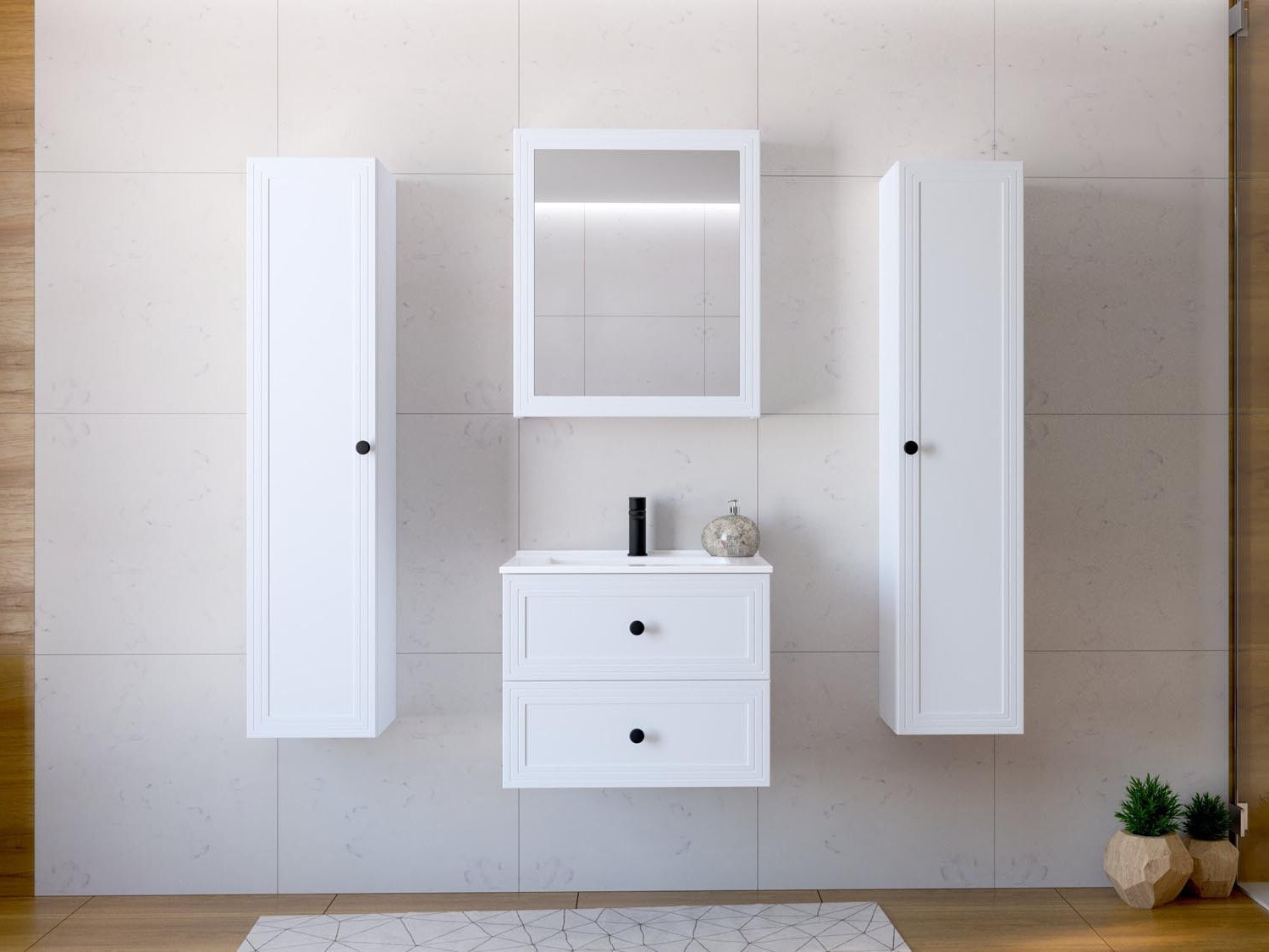 Armoire de salle de bains murale pour lavabo Fiovele 103 (Blanc)