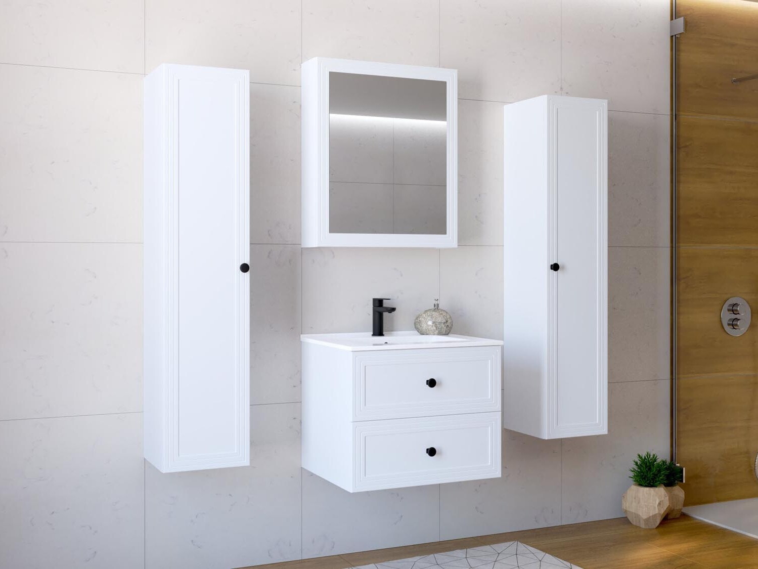 Armoire de salle de bains murale pour lavabo Fiovele 103 (Blanc)