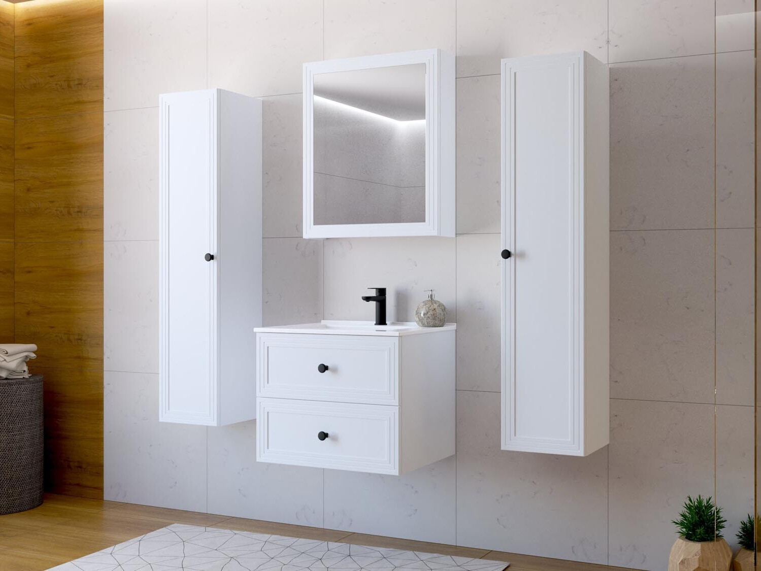 Armoire de salle de bains murale pour lavabo Fiovele 103 (Blanc)