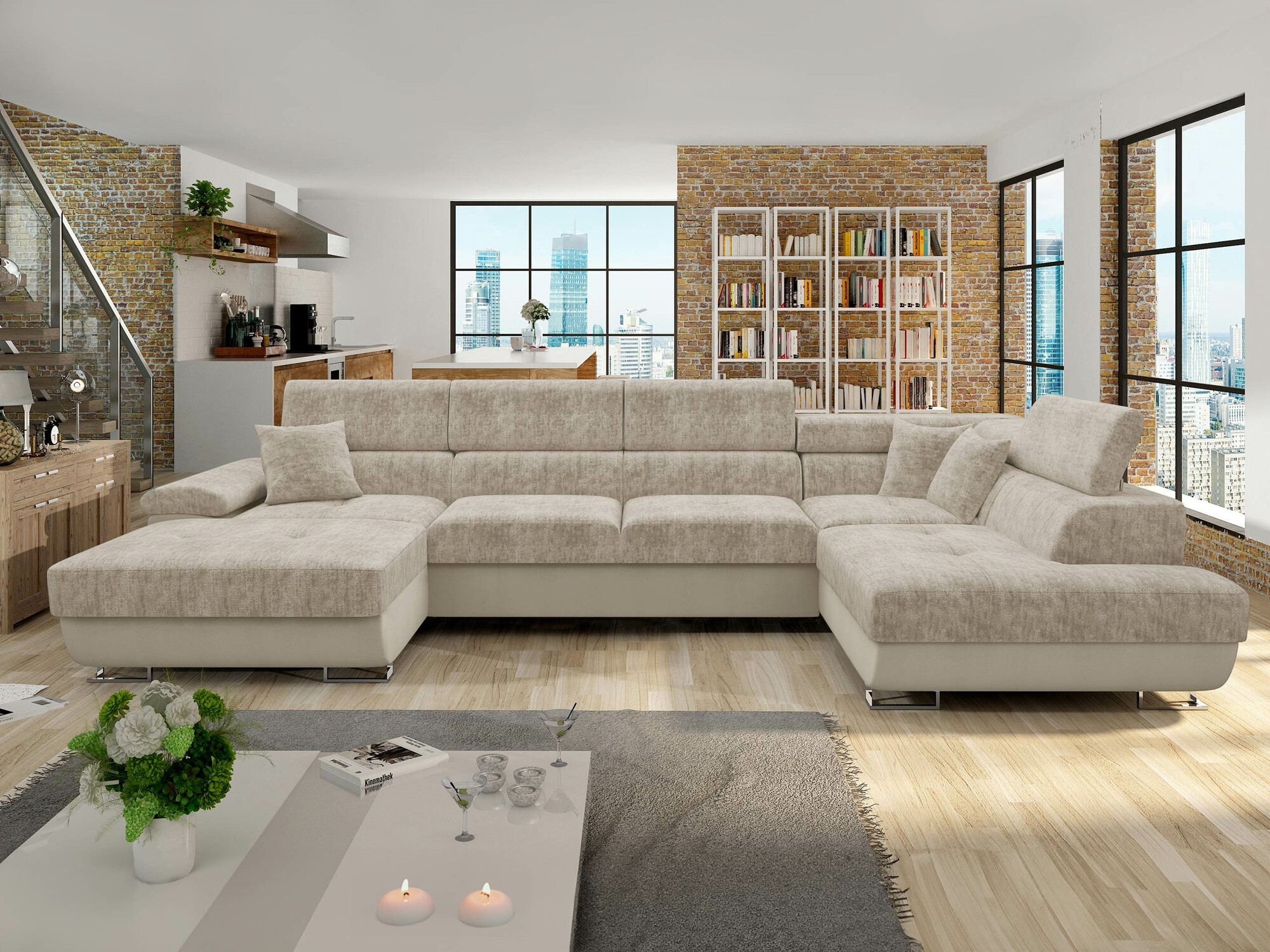 Canapé d'angle Comfivo Ruta VI (Venus Velvet 2927 + Miu 2041)