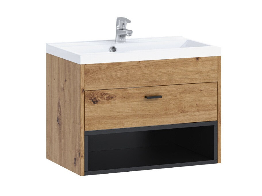 Armoire de salle de bains murale pour lavabo Baltesi 118 (Chêne Artisan + Noir)