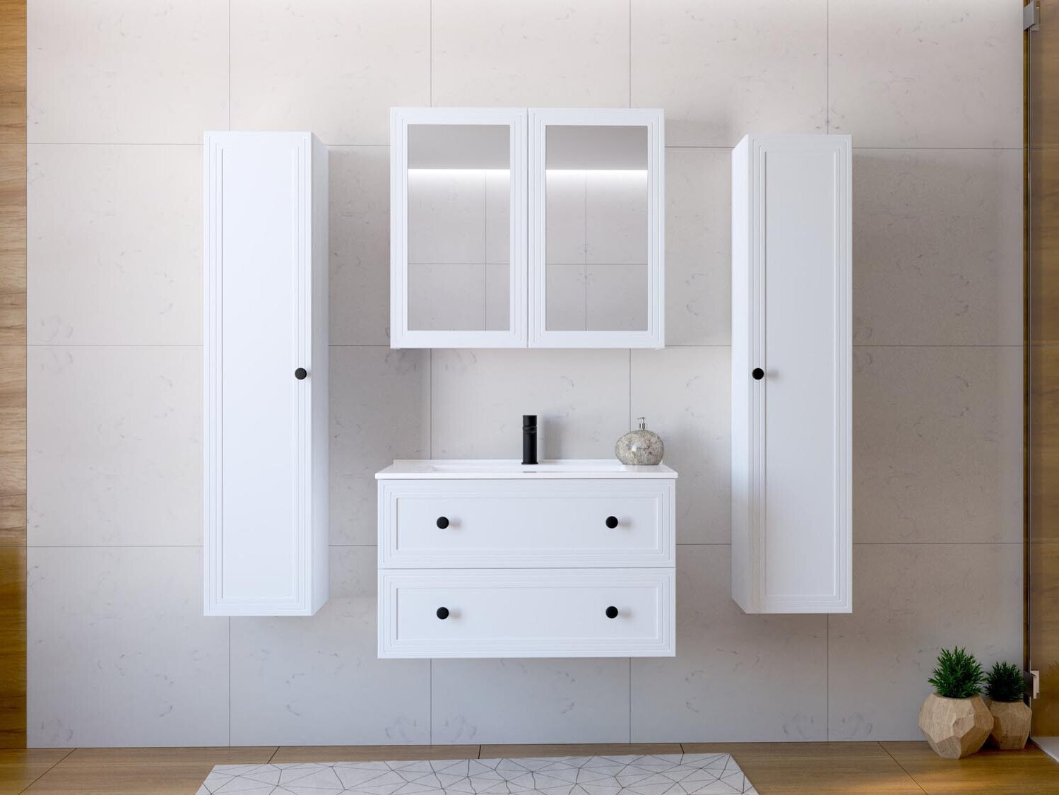 Armoire de salle de bains murale pour lavabo Fiovele 104 (Blanc)