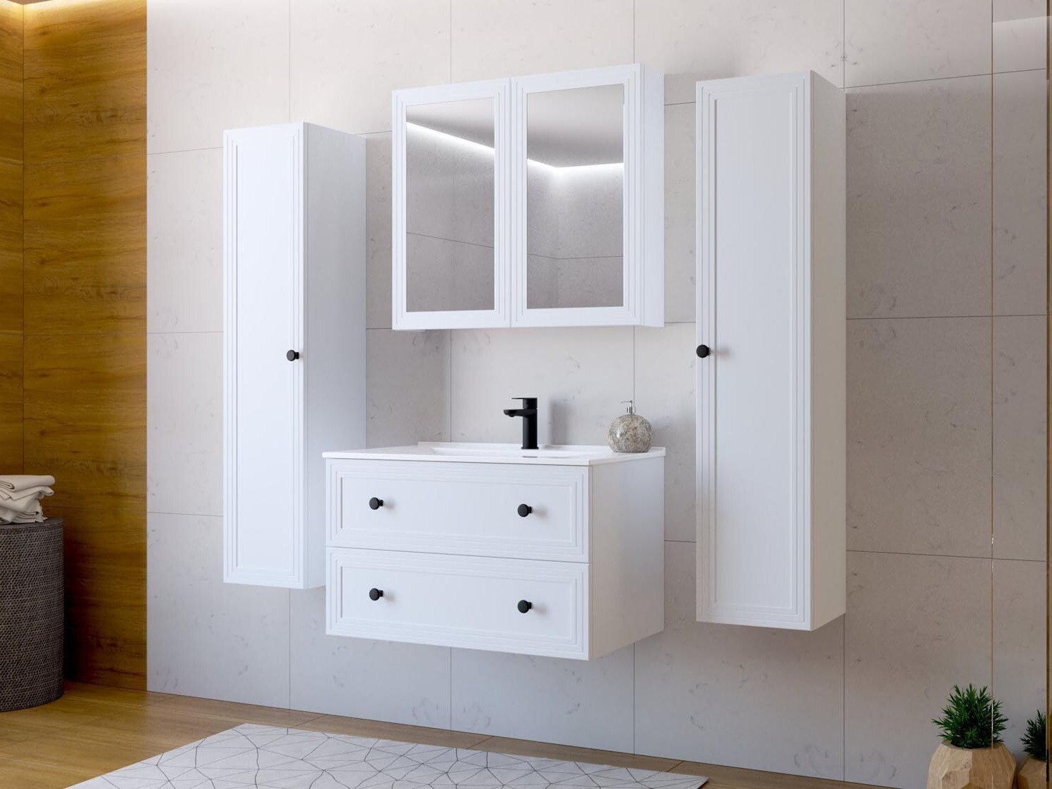 Armoire de salle de bains murale pour lavabo Fiovele 104 (Blanc)