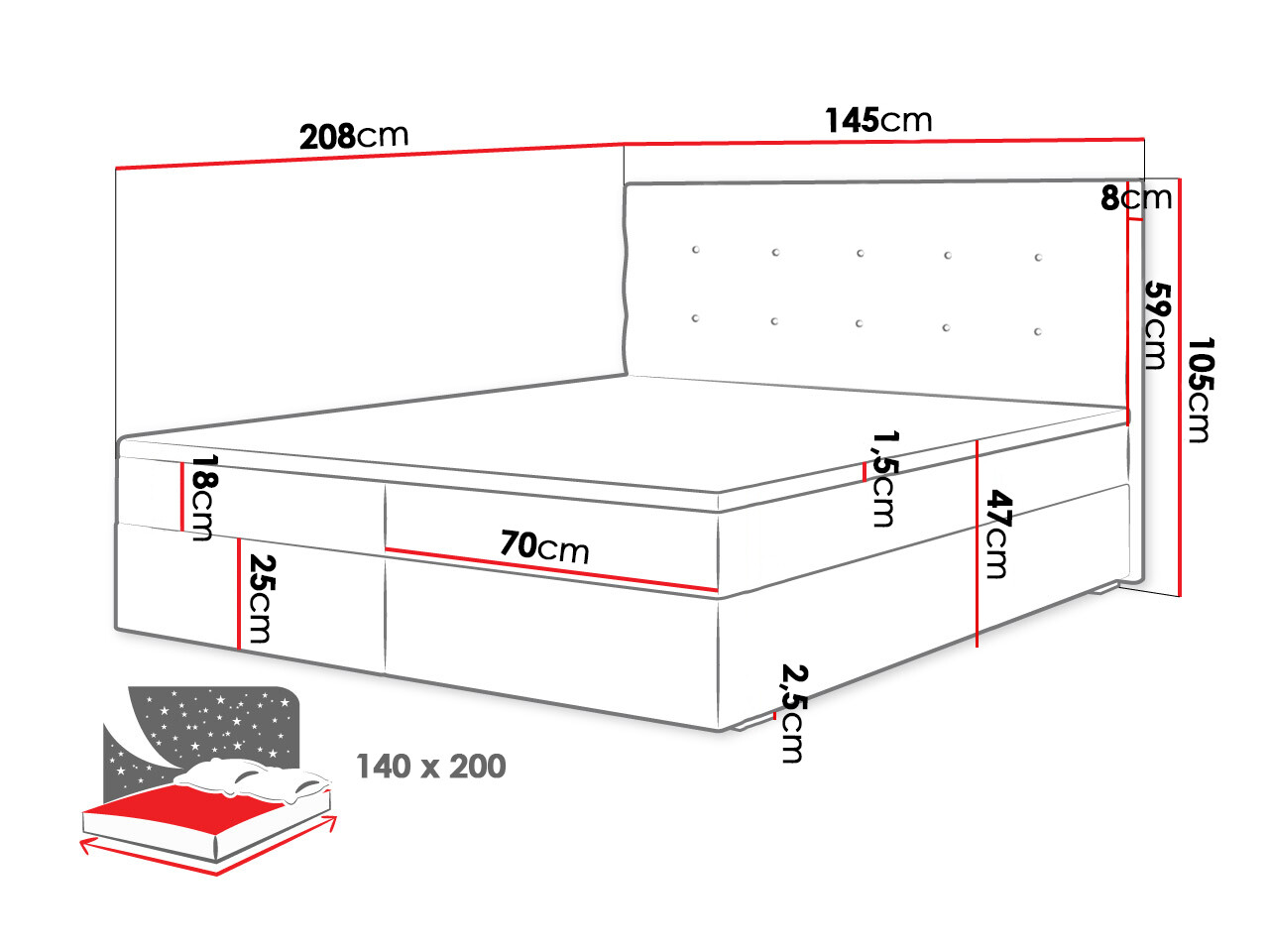 Lit boxspring Memphis 114 (Rico 20)