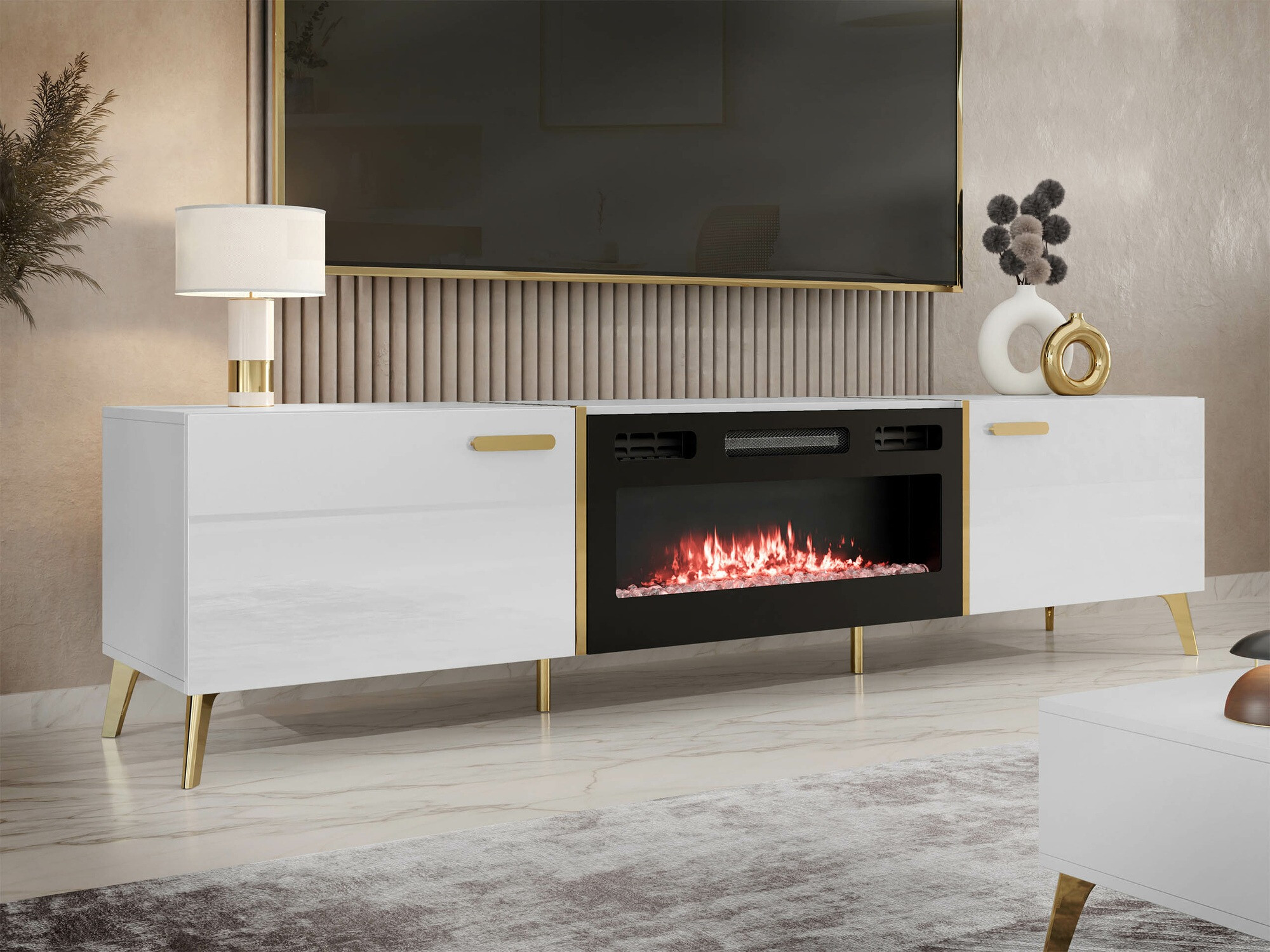 Meuble TV Comfivo Capella III (Blanc + Blanc brillant)