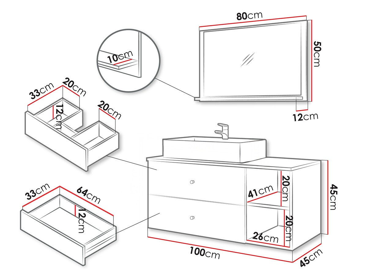Ensemble de salle de bain Salus I (Noir + Marbre noir)