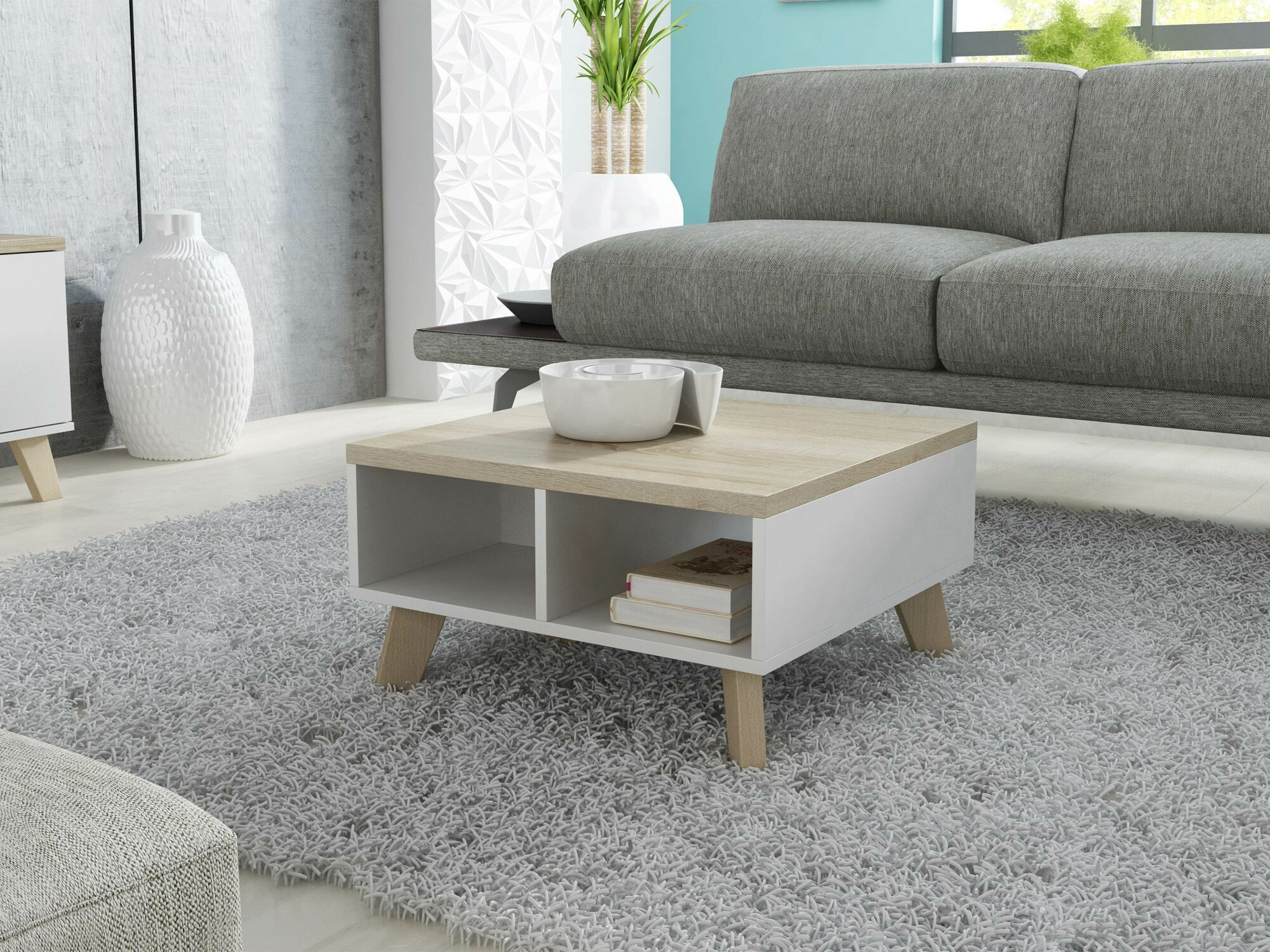 Table basse Larfloi 100 (Blanc + Sonoma chêne)