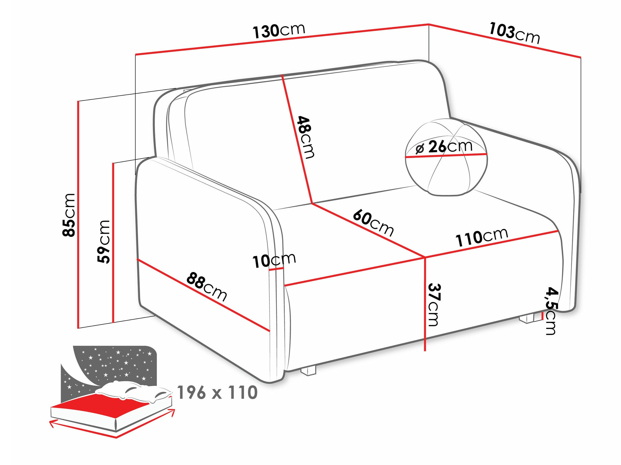 Canapé convertible Poetal II (Coral 45)