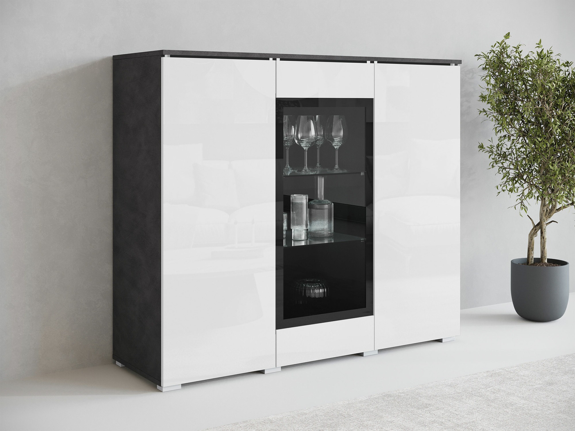 Buffet Sarasota 186 (Matera gris + Blanc brillant)