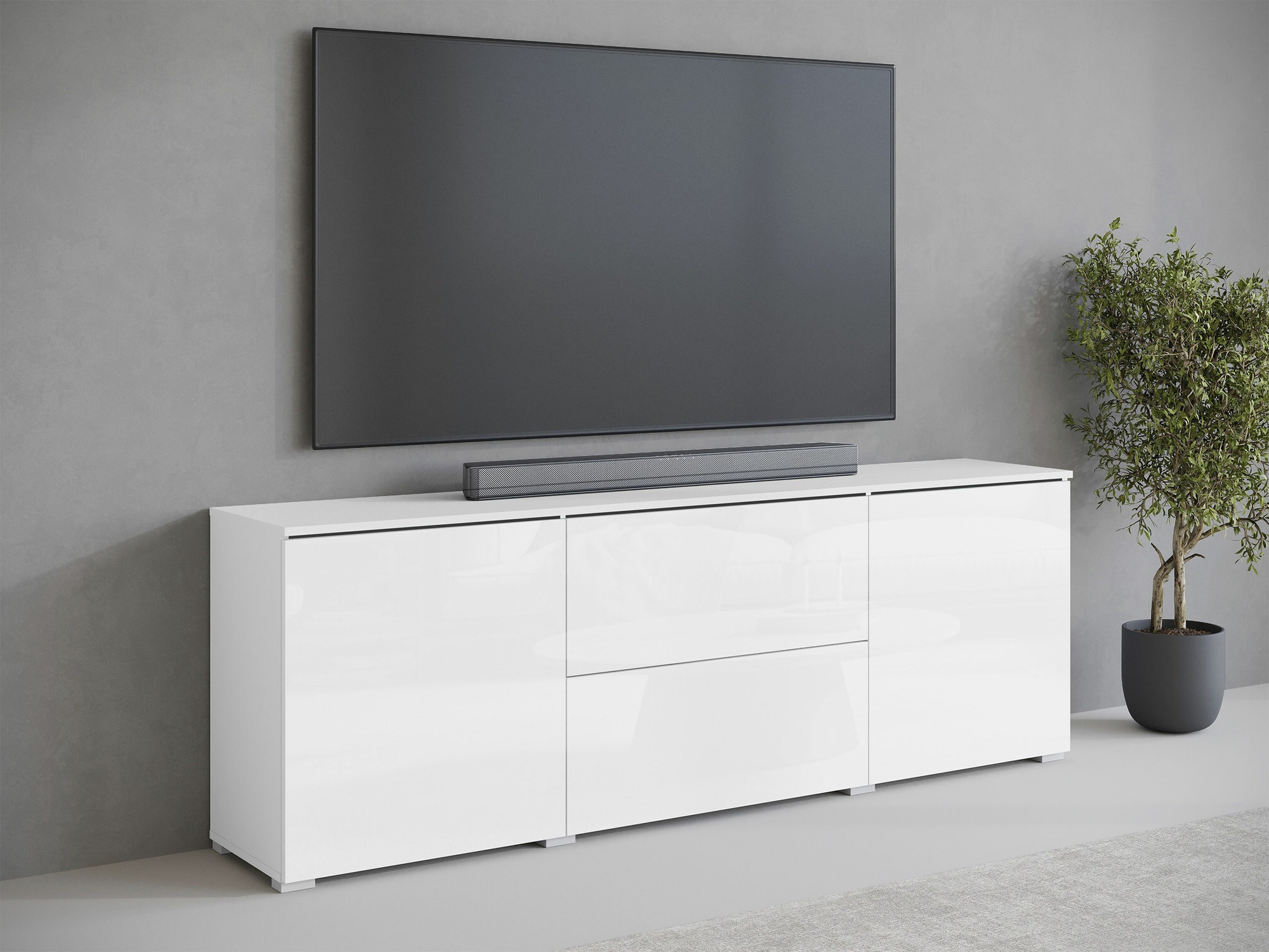 Meuble TV Mirfivo 104 (Blanc + Blanc brillant)