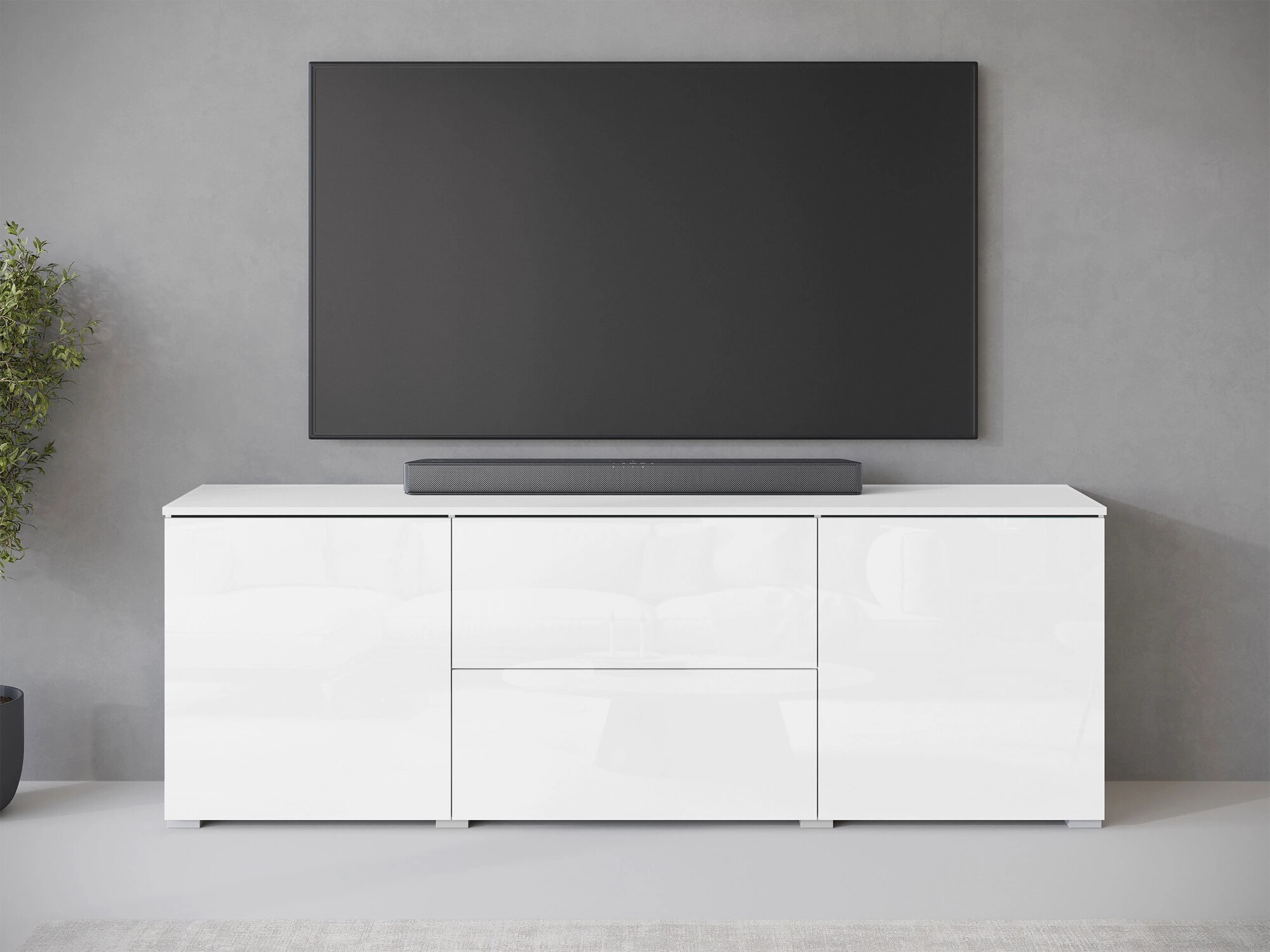 Meuble TV Mirfivo 104 (Blanc + Blanc brillant)
