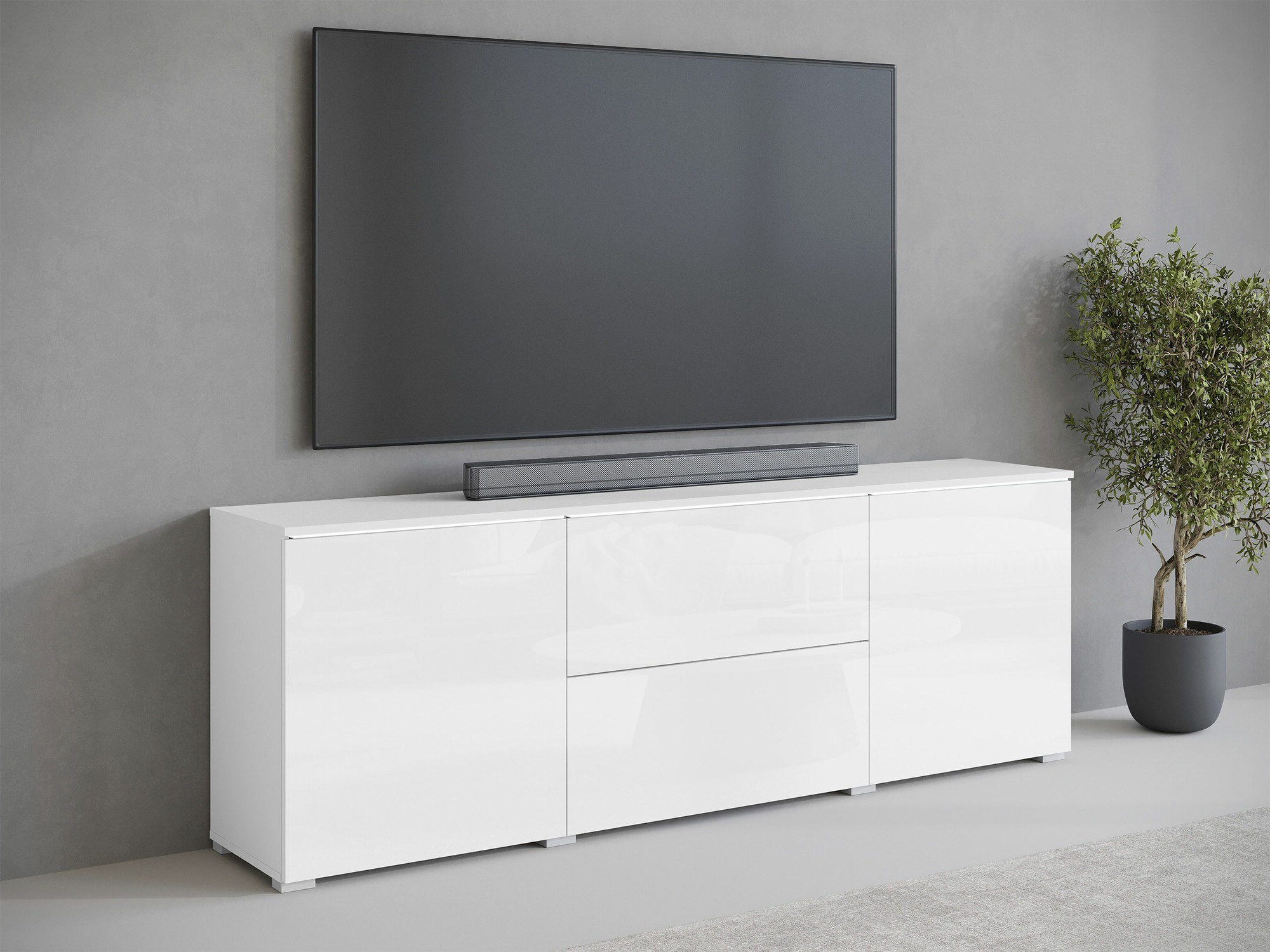Meuble TV Mirfivo 104 (Blanc + Blanc brillant)