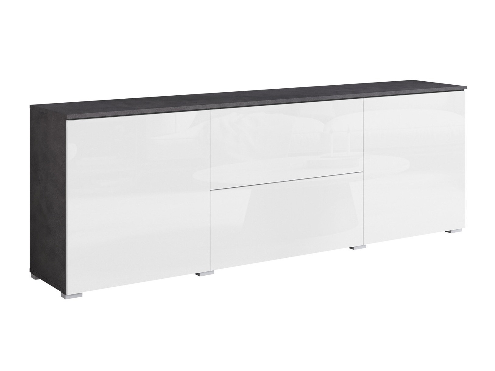 Meuble TV Mirfivo 104 (Matera gris + Blanc brillant)