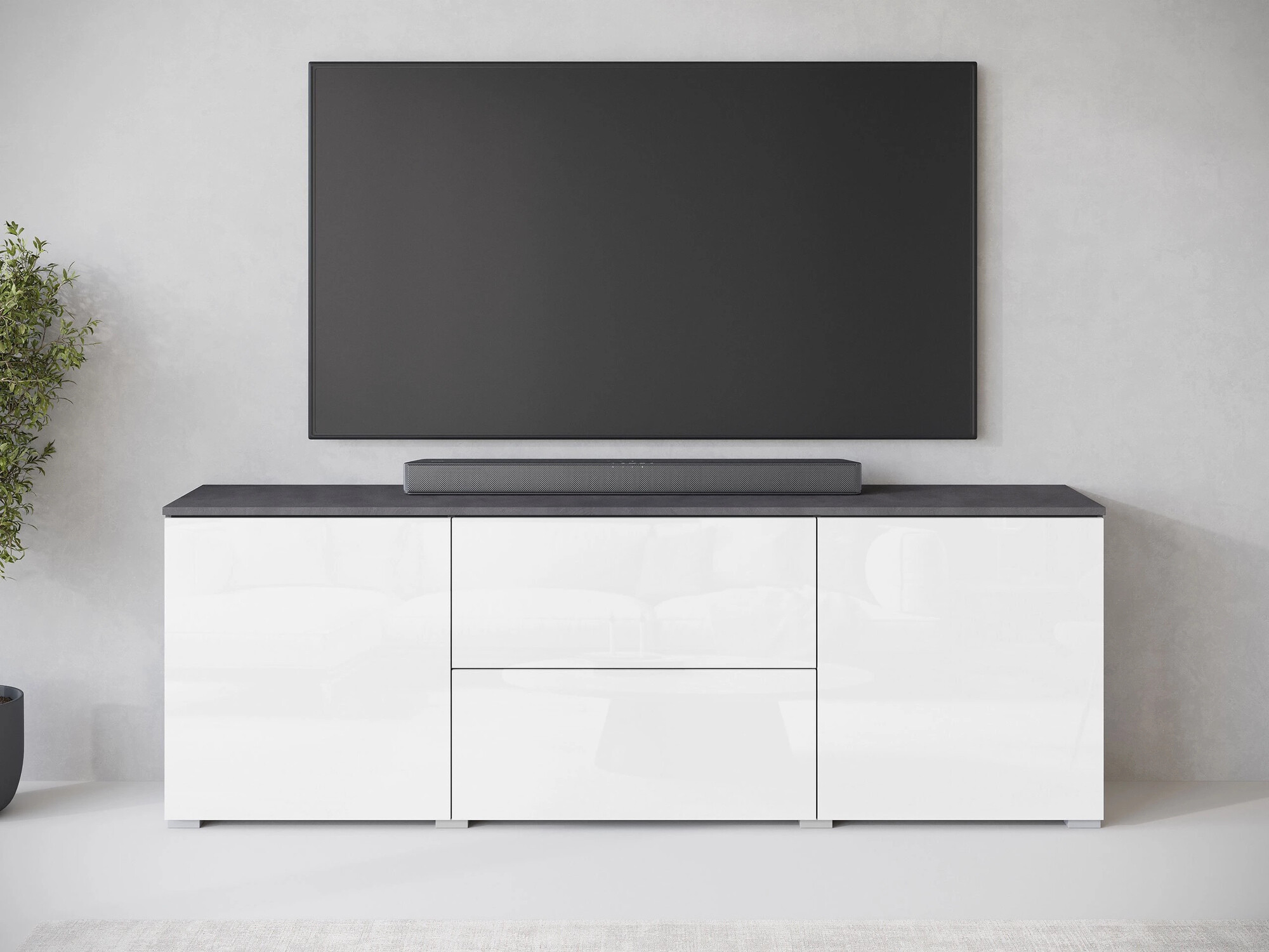 Meuble TV Sarasota 190 (Matera gris + Blanc brillant)