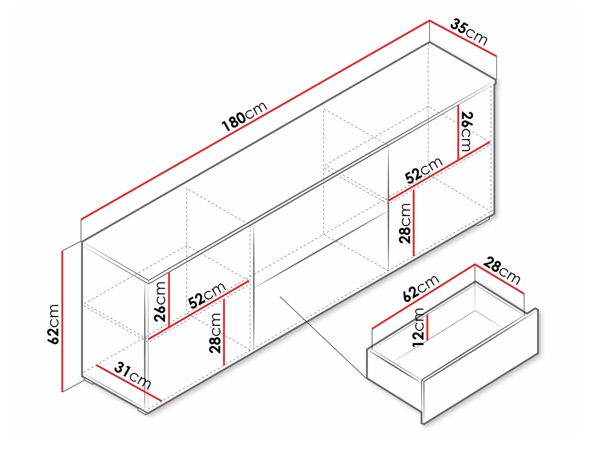 Meuble TV Sarasota 190 (Matera gris + Blanc brillant)