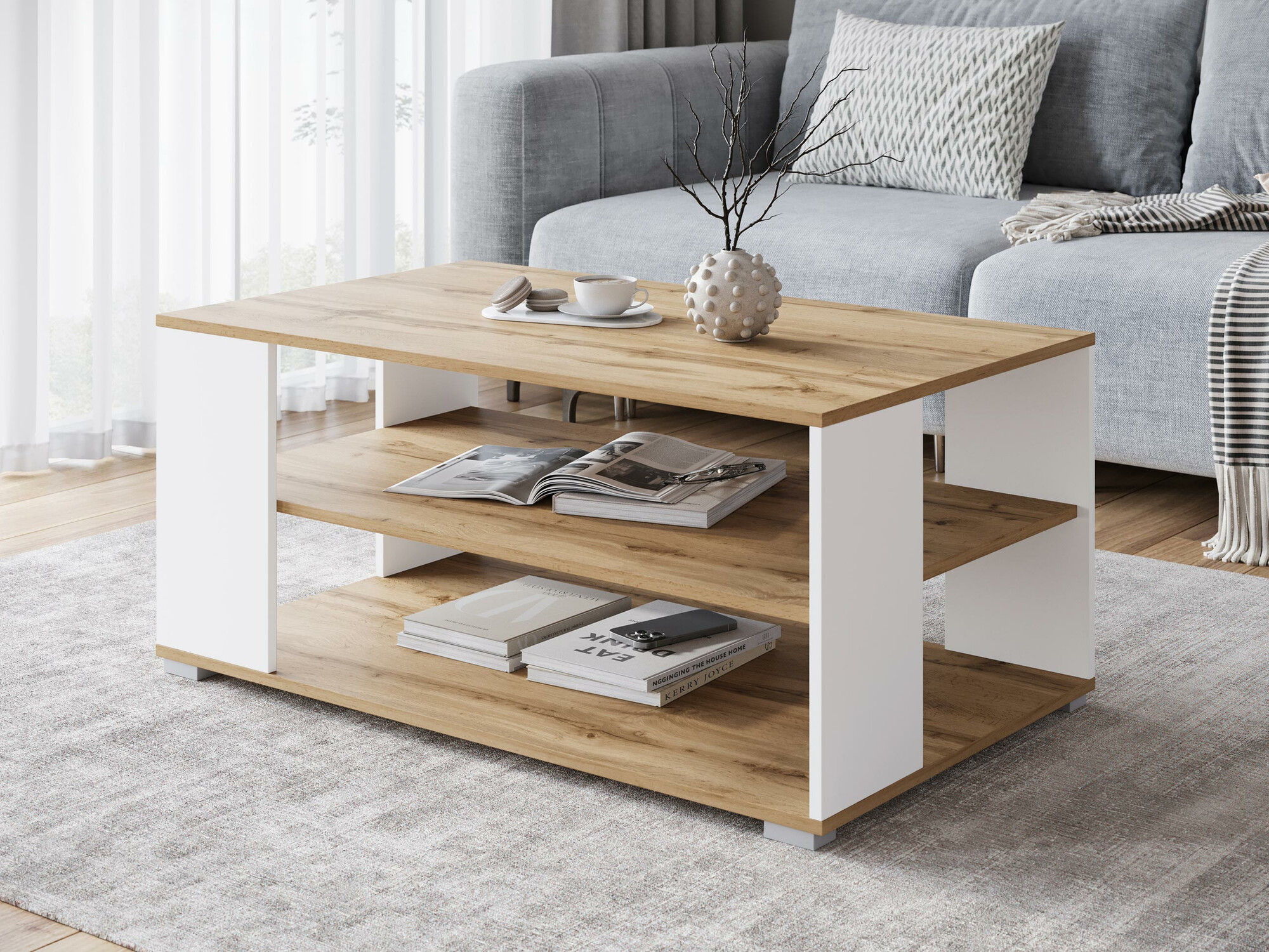 Table basse Sarasota 187 (Chêne wotan + Blanc)