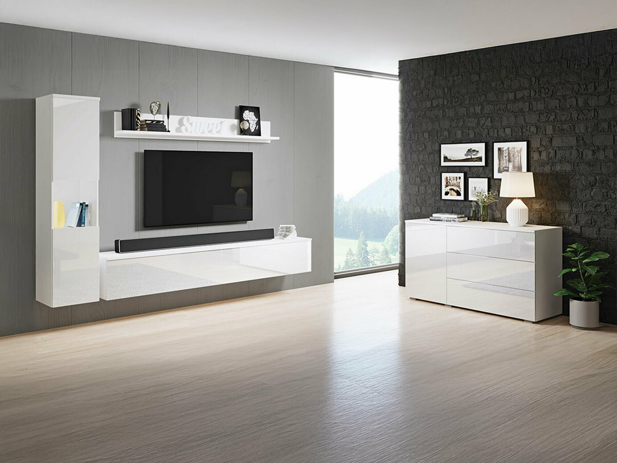 Ensemble de salon Sarasota 132 (Blanc + Blanc brillant)