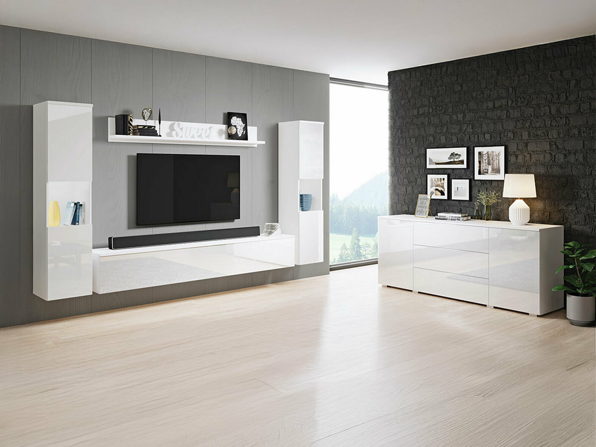 Ensemble de salon Sarasota 133 (Blanc + Blanc brillant)