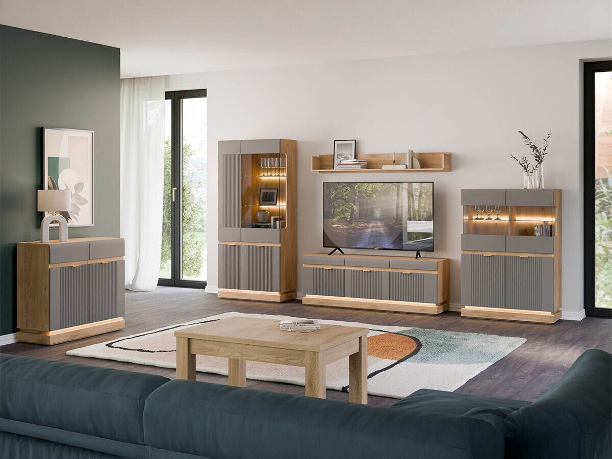 Commode Teselbu 102 (Gris + Chêne)