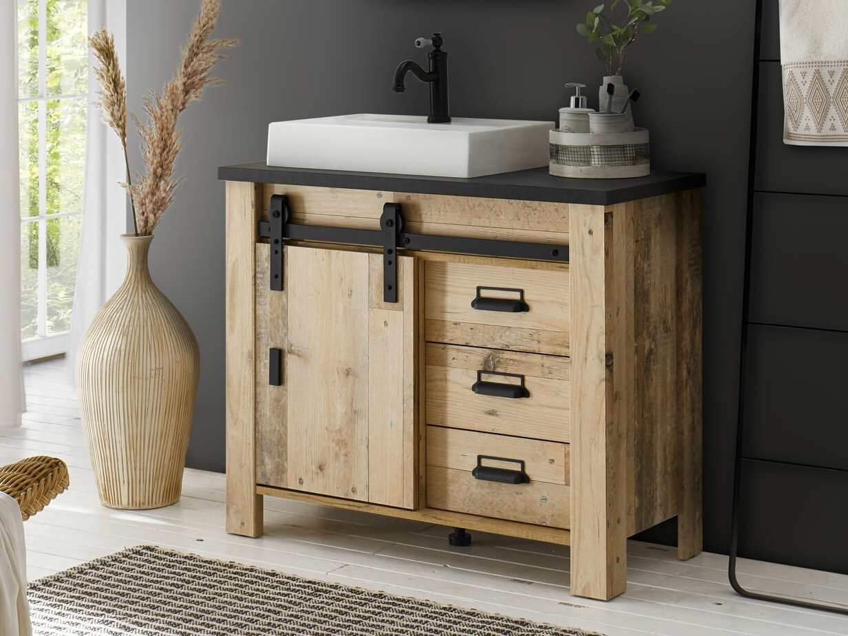 Armoire de lavabo à poser Cirtale 133 (Arbre âgé + Anthracite)