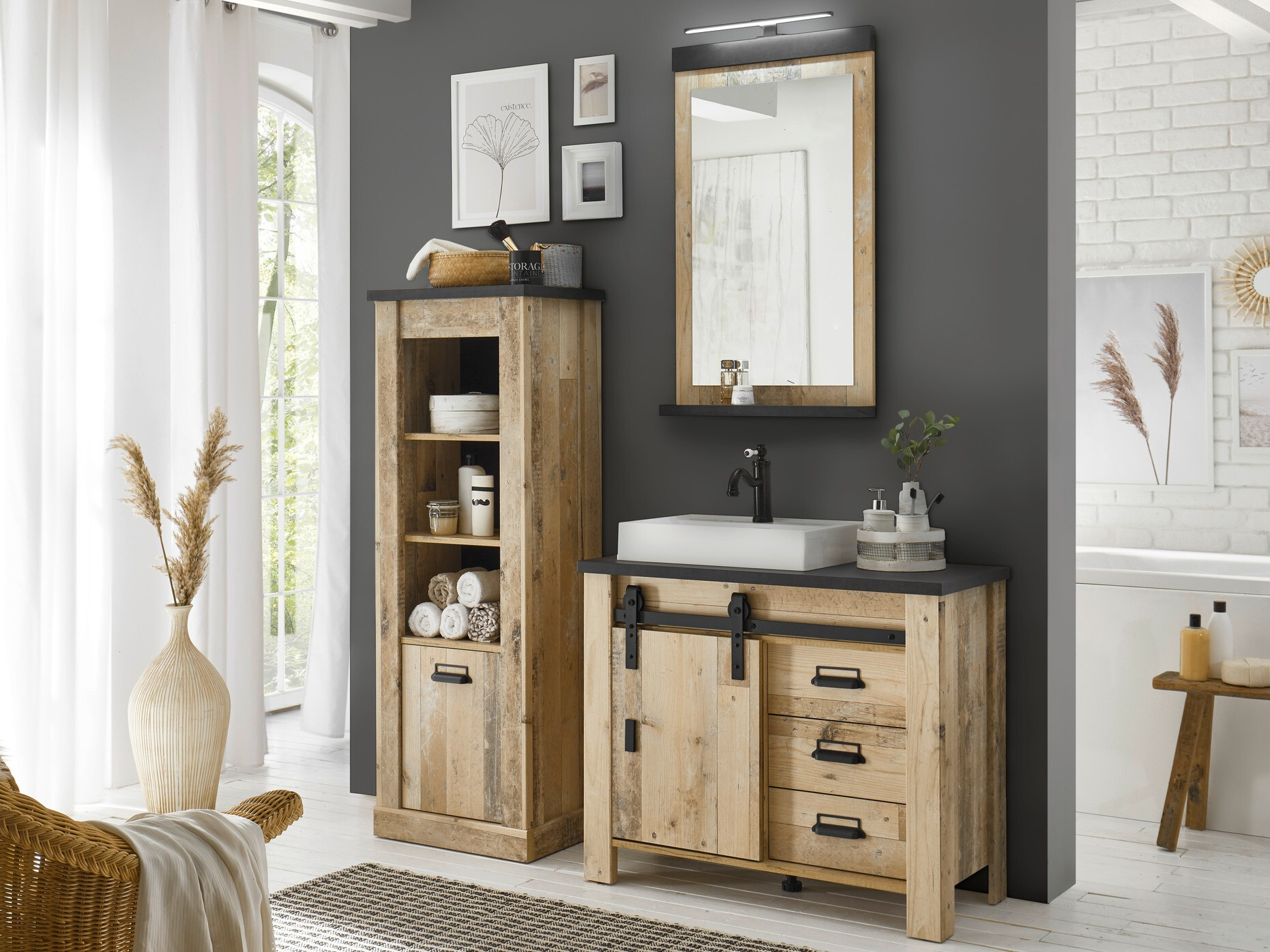 Armoire de lavabo à poser Cirtale 133 (Arbre âgé + Anthracite)