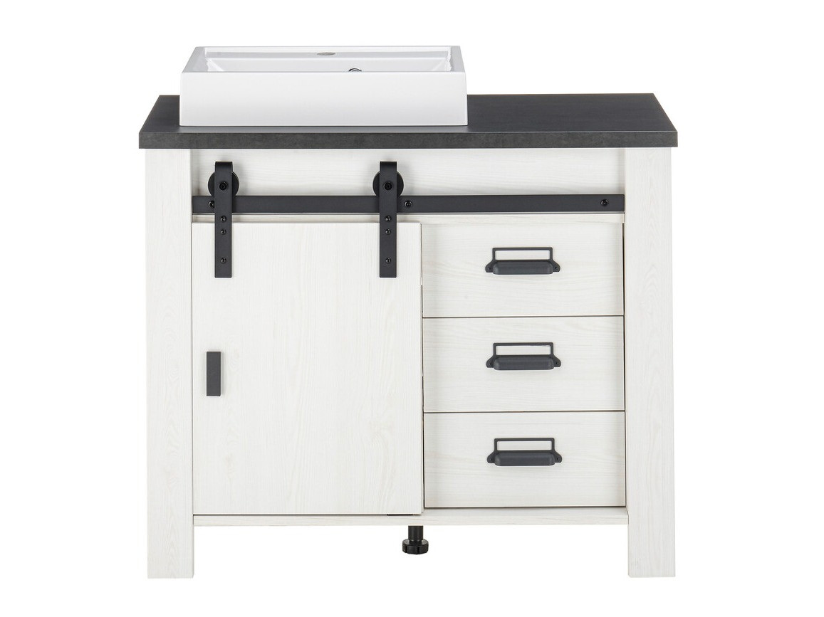 Armoire de lavabo à poser Cirtale 133 (Pin blanchi + Anthracite)