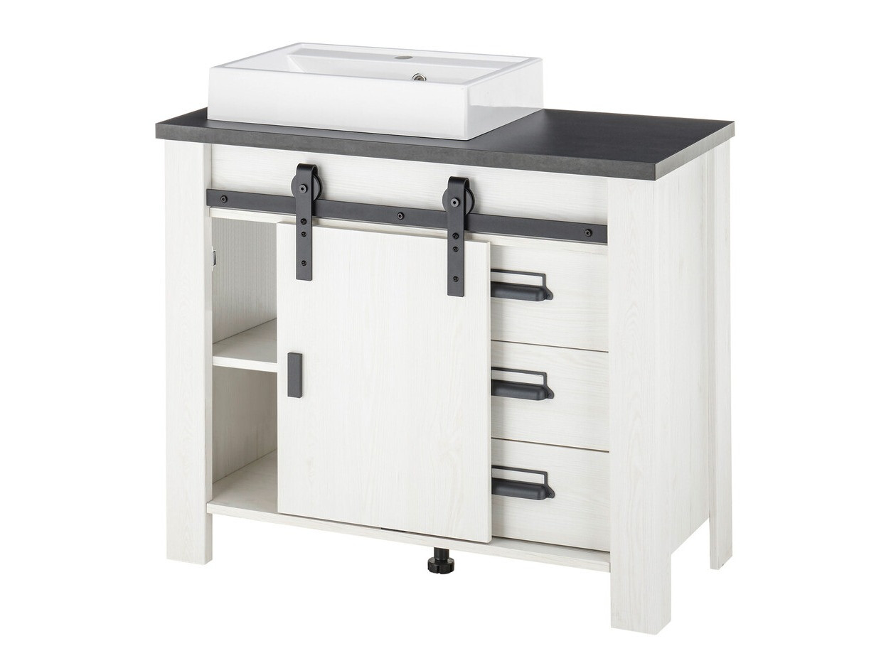 Armoire de lavabo à poser Cirtale 133 (Pin blanchi + Anthracite)