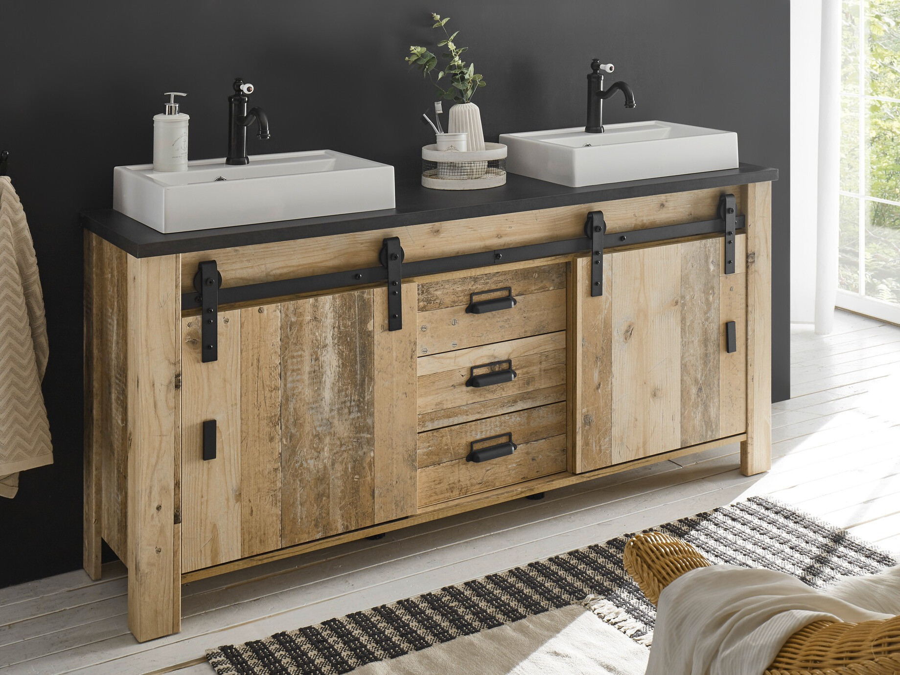 Armoire de lavabo à poser Cirtale 134 (Arbre âgé + Anthracite)