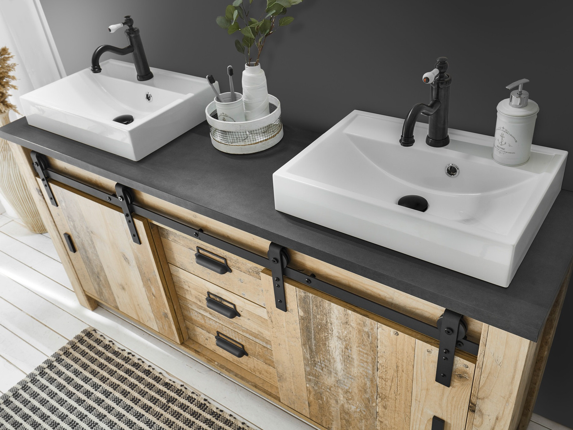 Armoire de lavabo à poser Cirtale 134 (Arbre âgé + Anthracite)