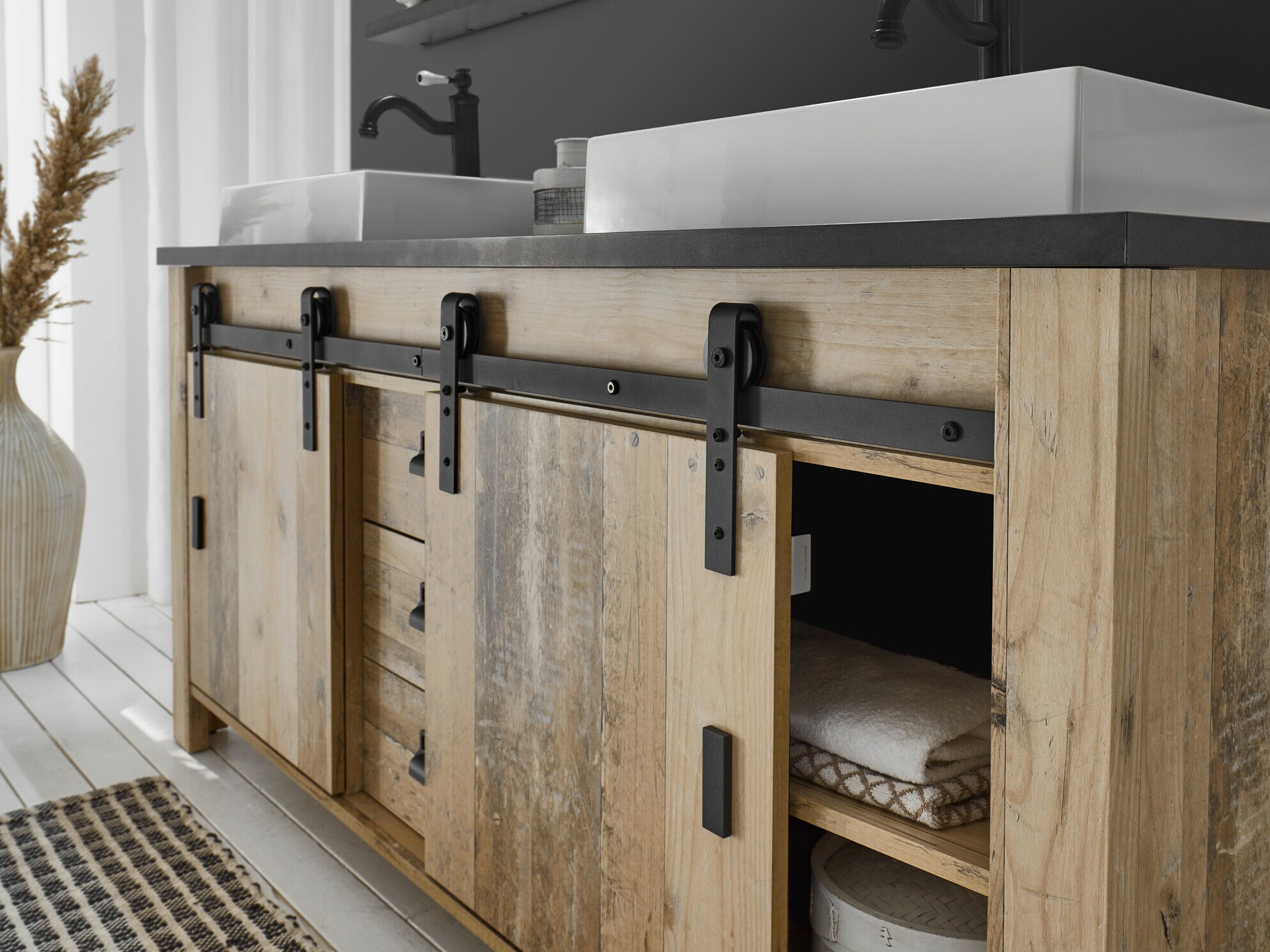 Armoire de lavabo à poser Cirtale 134 (Arbre âgé + Anthracite)
