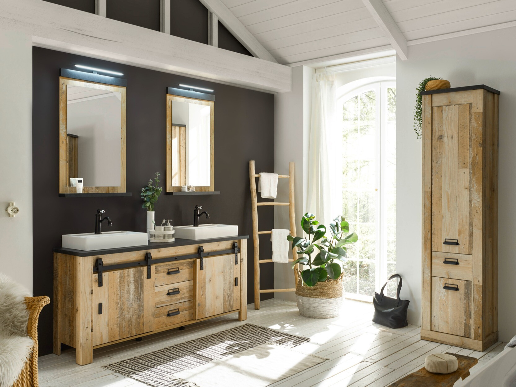 Armoire de lavabo à poser Cirtale 134 (Arbre âgé + Anthracite)