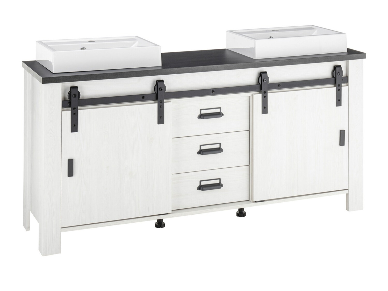 Armoire de lavabo à poser Cirtale 134 (Pin blanchi + Anthracite)