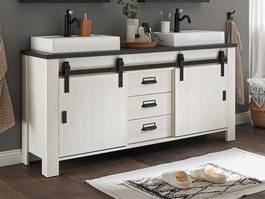 Armoire de lavabo à poser Cirtale 134 (Pin blanchi + Anthracite)