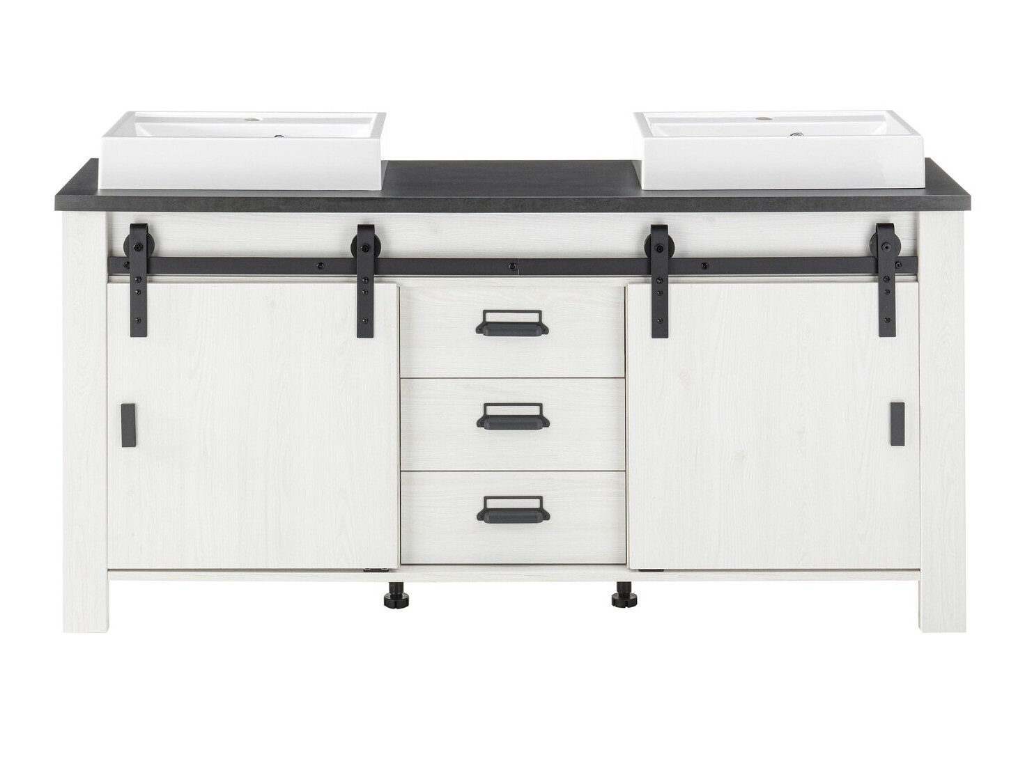 Armoire de lavabo à poser Cirtale 134 (Pin blanchi + Anthracite)