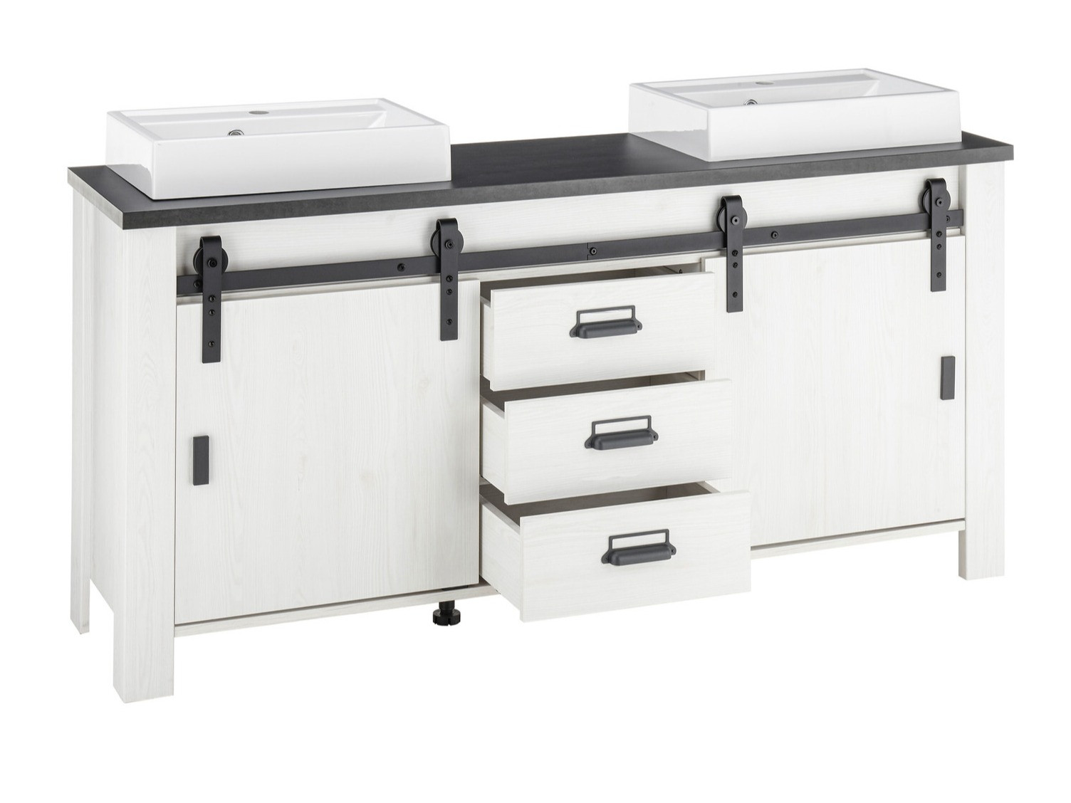 Armoire de lavabo à poser Cirtale 134 (Pin blanchi + Anthracite)