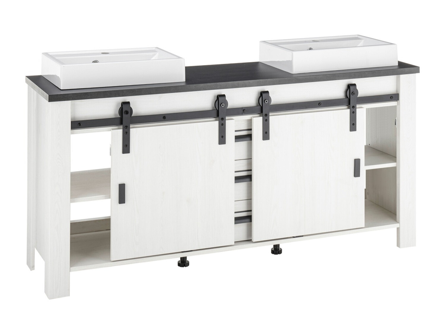 Armoire de lavabo à poser Cirtale 134 (Pin blanchi + Anthracite)