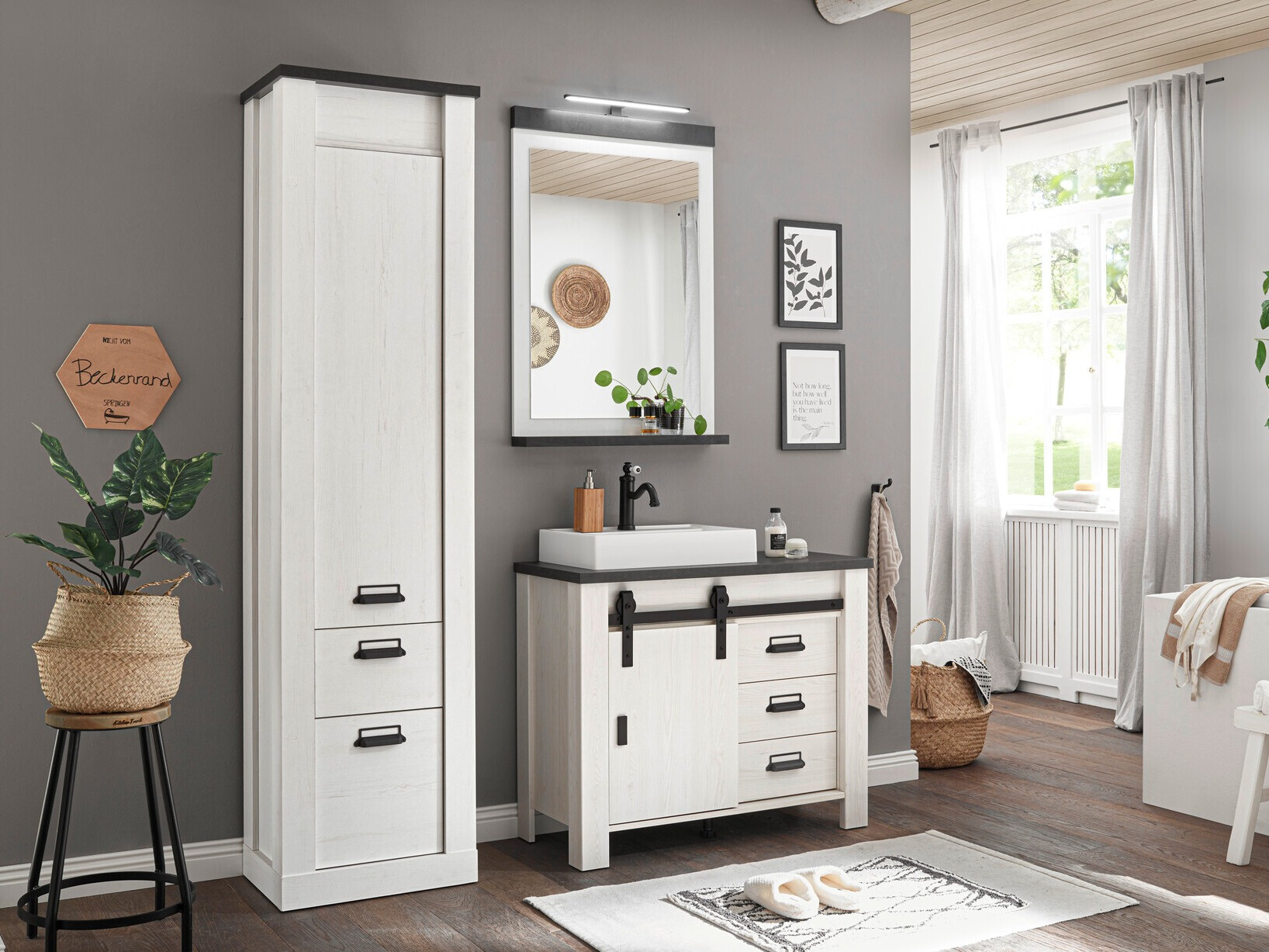 Ensemble de salle de bain Cirtale 136 (Pin blanchi + Anthracite)