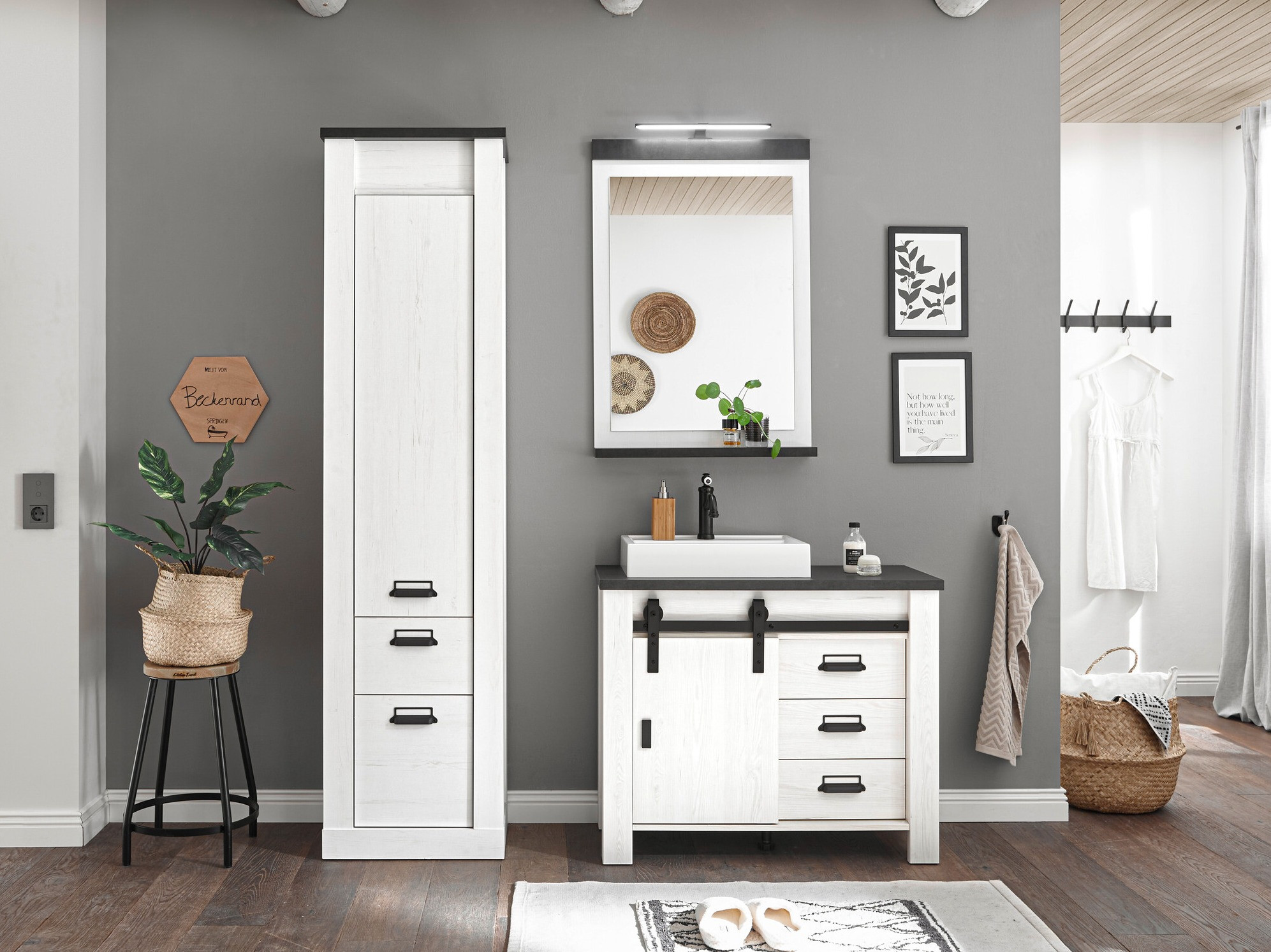 Ensemble de salle de bain Cirtale 136 (Pin blanchi + Anthracite)